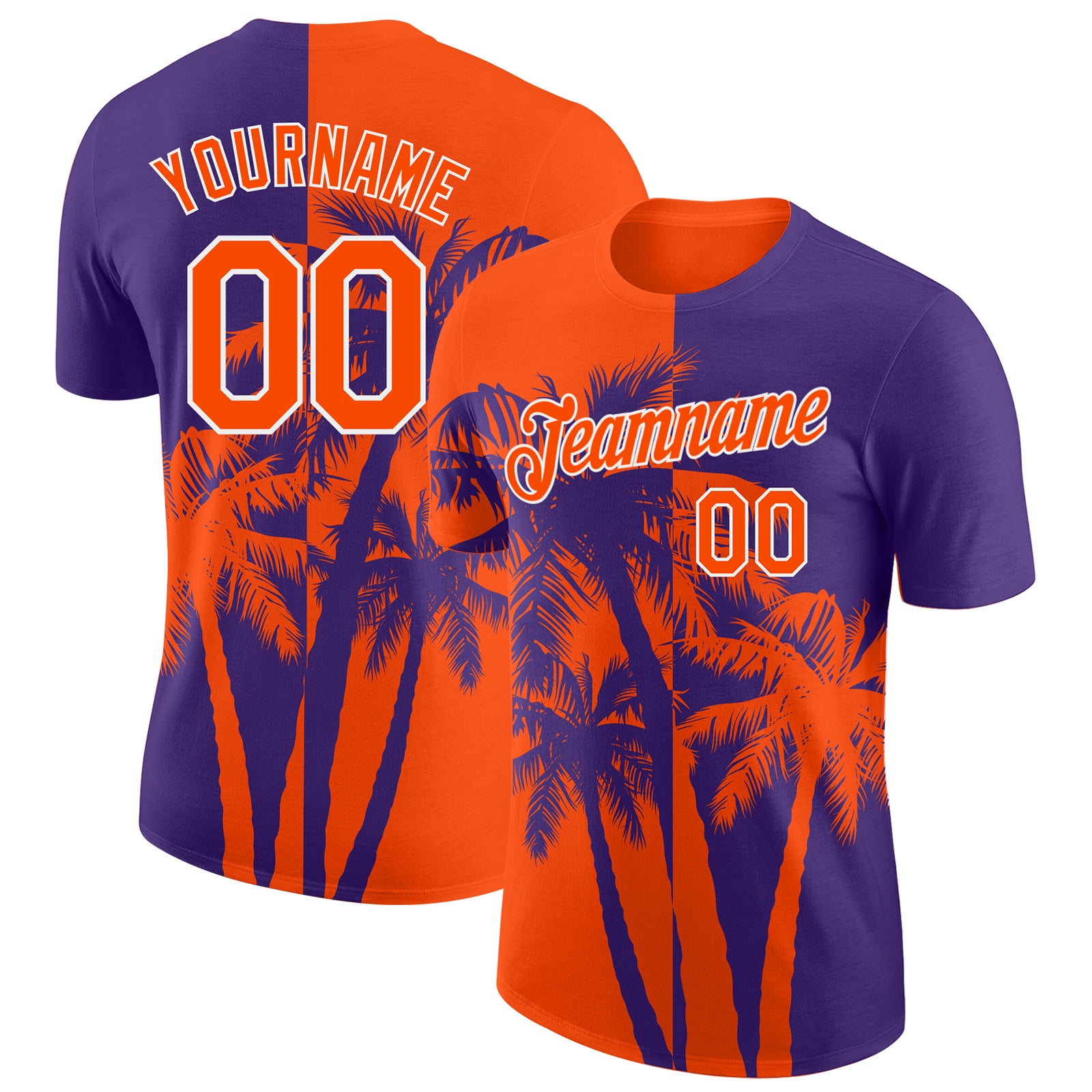 Custom Purple Orange-White Hawaii Tropical Coastal Palm Trees Performance T-Shirt