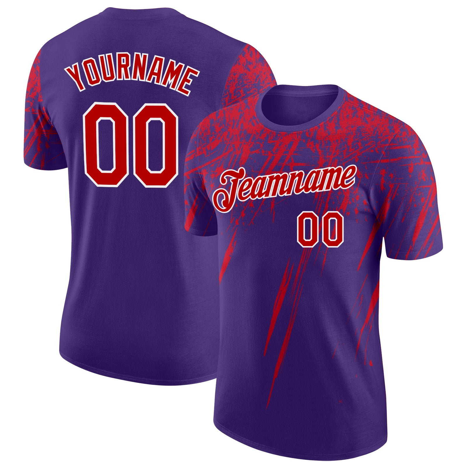 Custom Purple Red-White Distressed Scratch Brush Stroke Performance T-Shirt