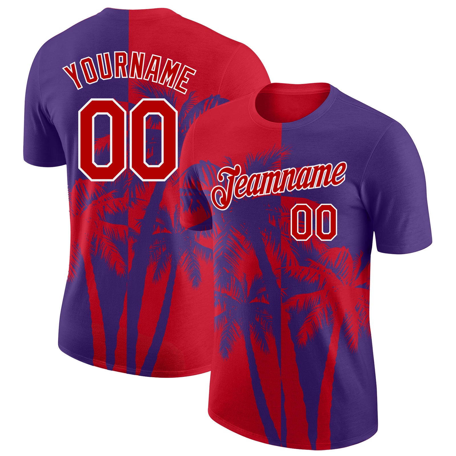 Custom Purple Red-White Hawaii Tropical Coastal Palm Trees Performance T-Shirt
