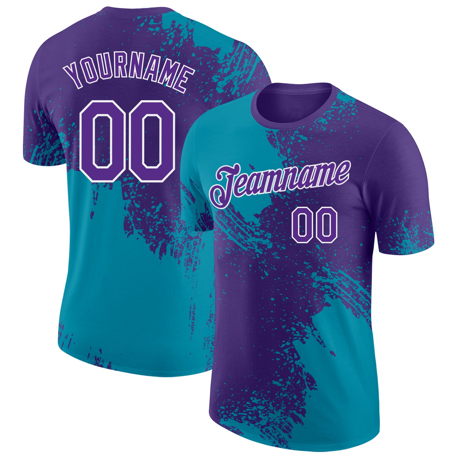 Custom Purple Teal-White Abstract Brush Stroke Performance T-Shirt