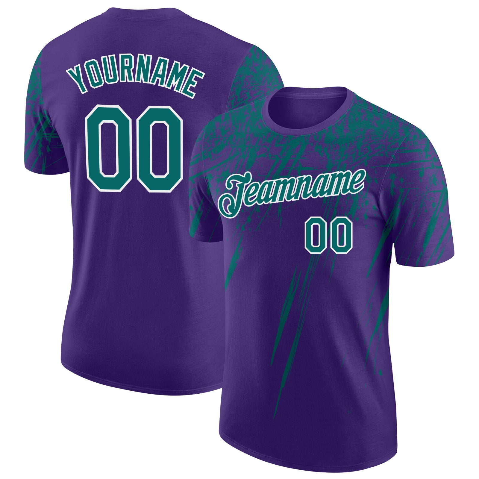 Custom Purple Teal-White Distressed Scratch Brush Stroke Performance T-Shirt