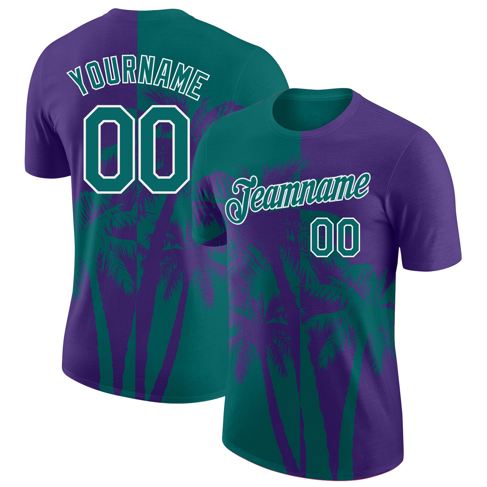 Custom Purple Teal-White Hawaii Tropical Coastal Palm Trees Performance T-Shirt