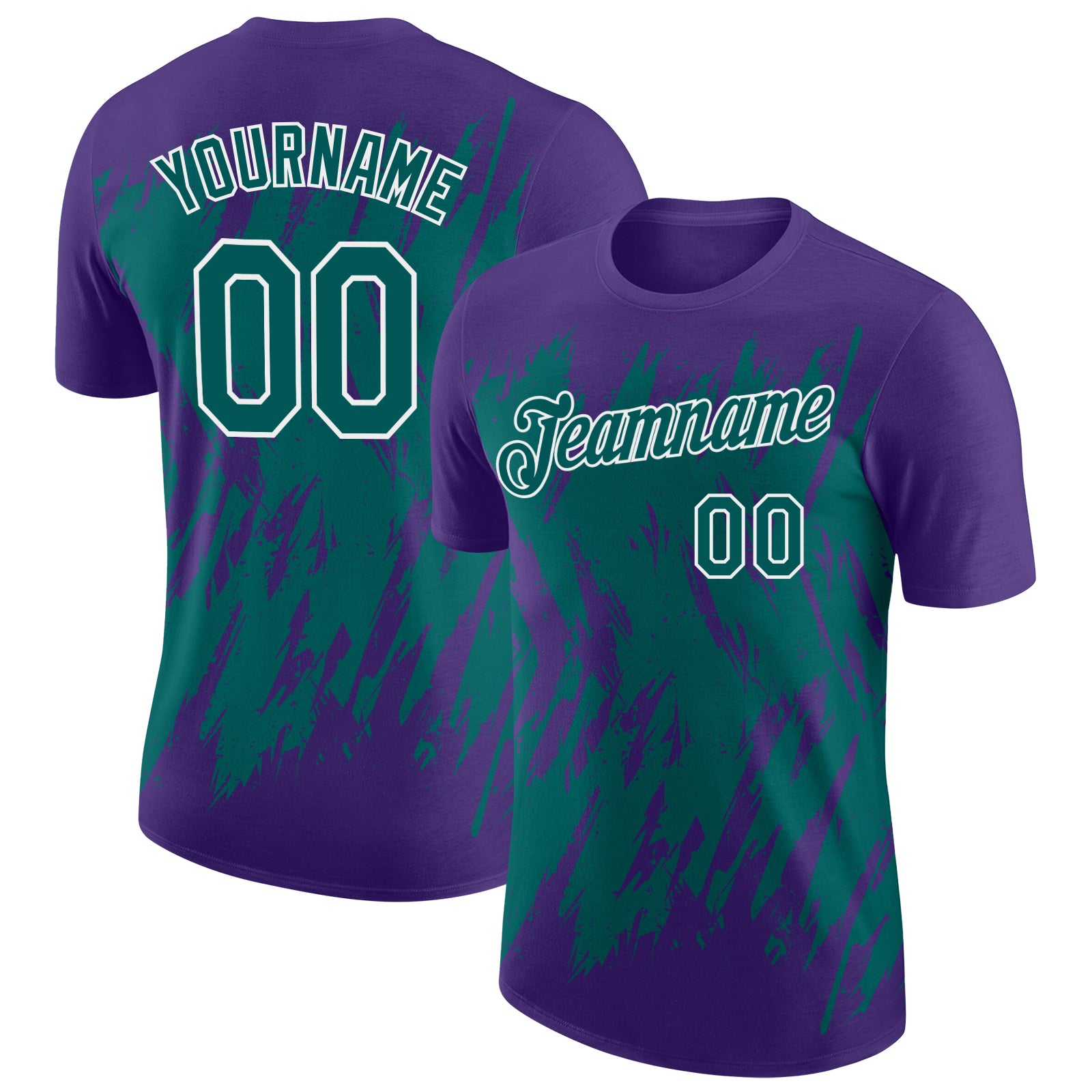 Custom Purple Teal-White Torn Sharp Brush Stroke Splatter Performance T-Shirt