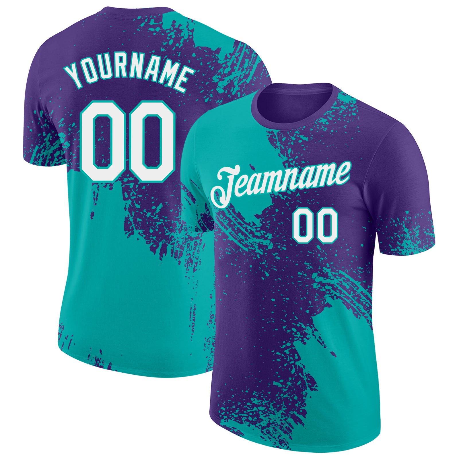 Custom Purple White-Aqua Abstract Brush Stroke Performance T-Shirt