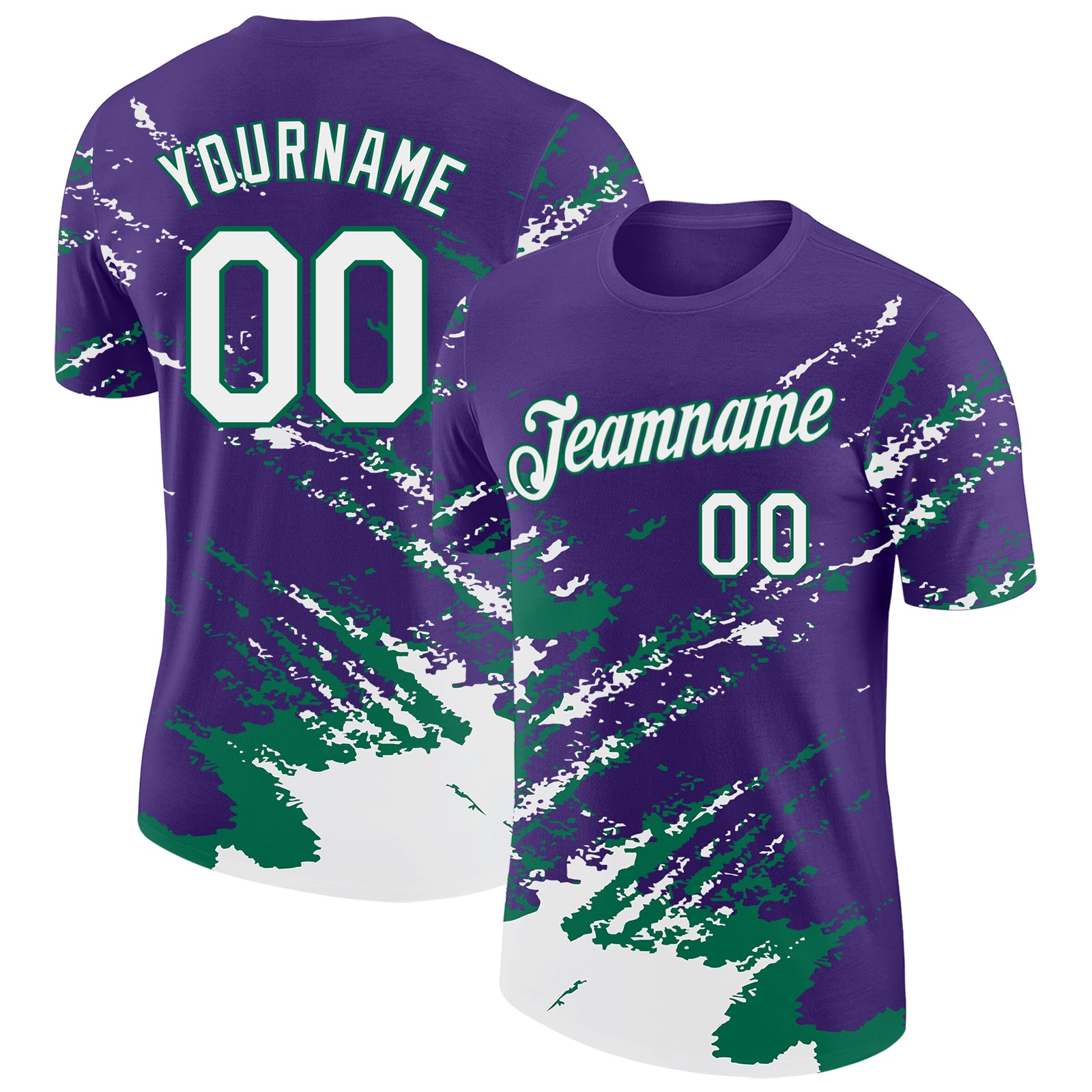 Custom Purple White-Kelly Green Brush Stroke Shatter Splatter Performance T-Shirt