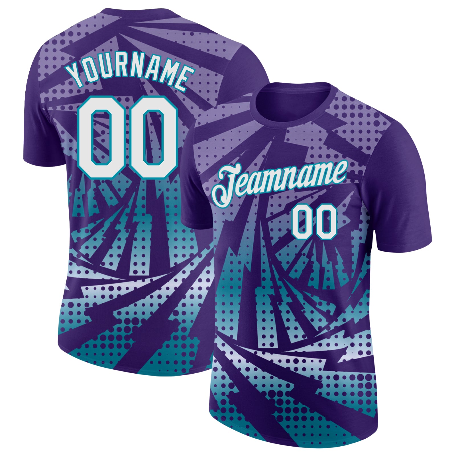 Custom Purple White-Teal Lightning Gradient Dot Performance T-Shirt