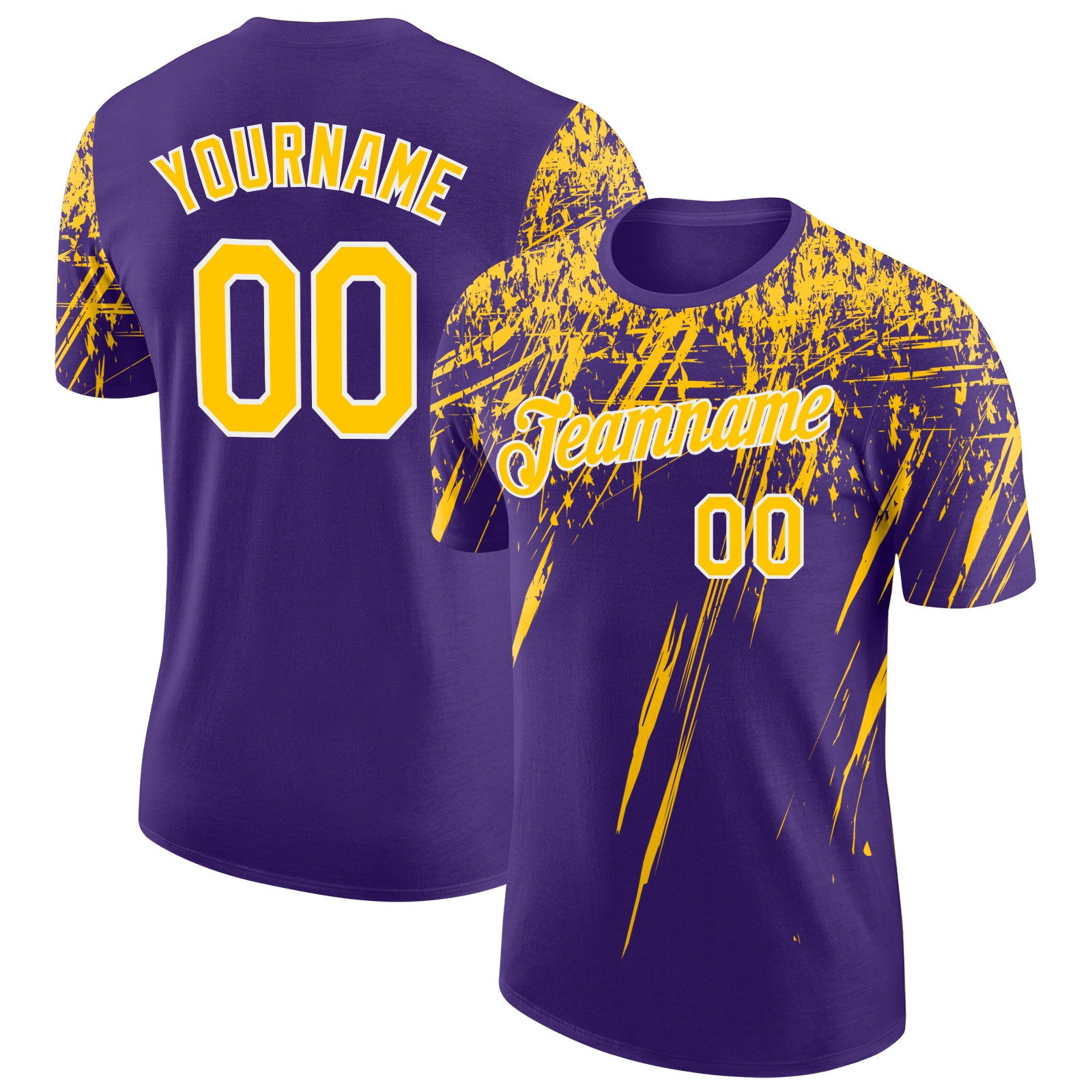 Custom Purple Yellow-White Distressed Scratch Brush Stroke Performance T-Shirt