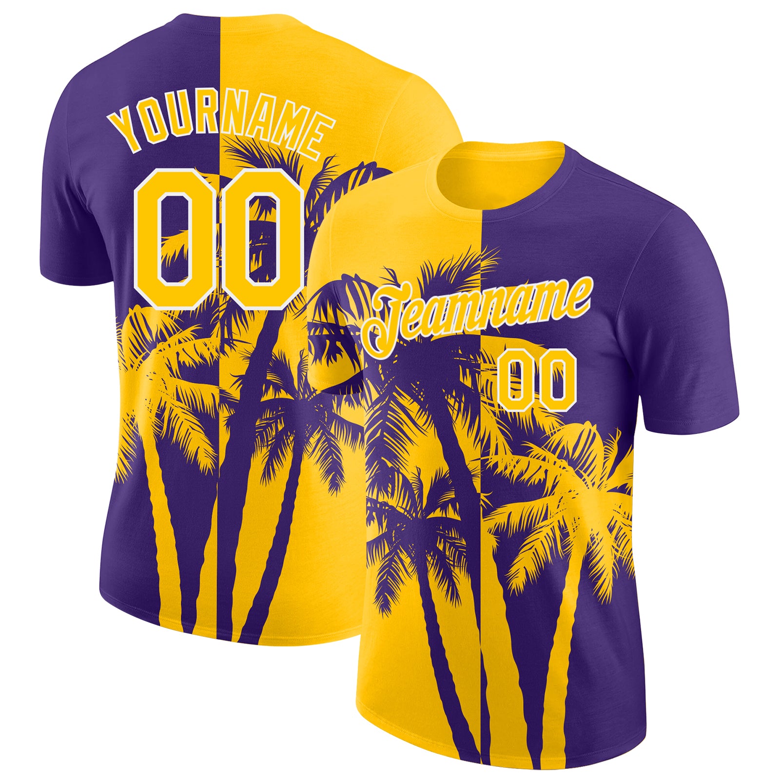 Custom Purple Yellow-White Hawaii Tropical Coastal Palm Trees Performance T-Shirt