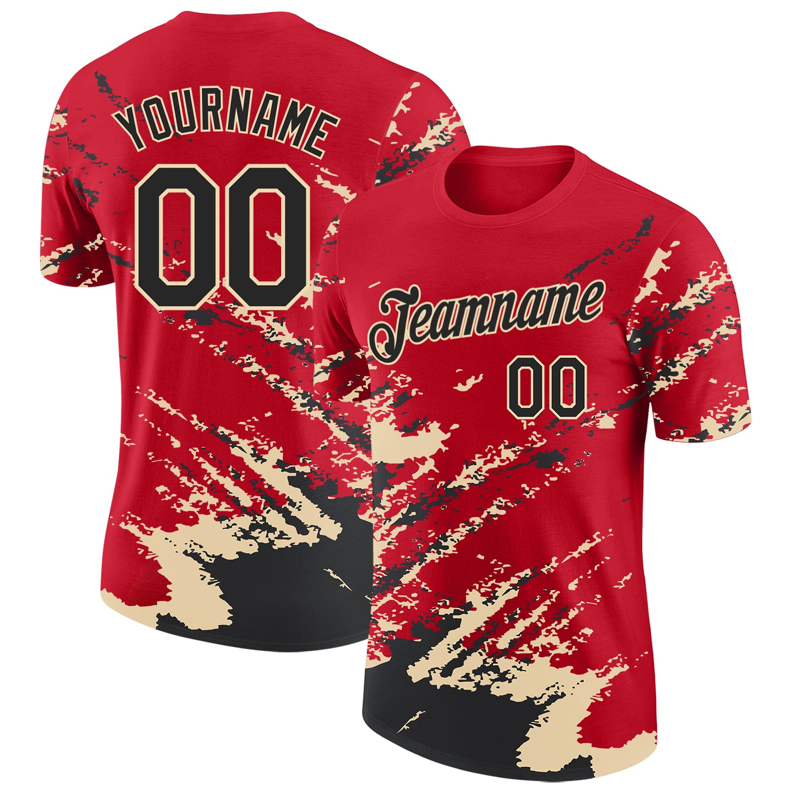 Custom Red Black-Cream Brush Stroke Shatter Splatter Performance T-Shirt