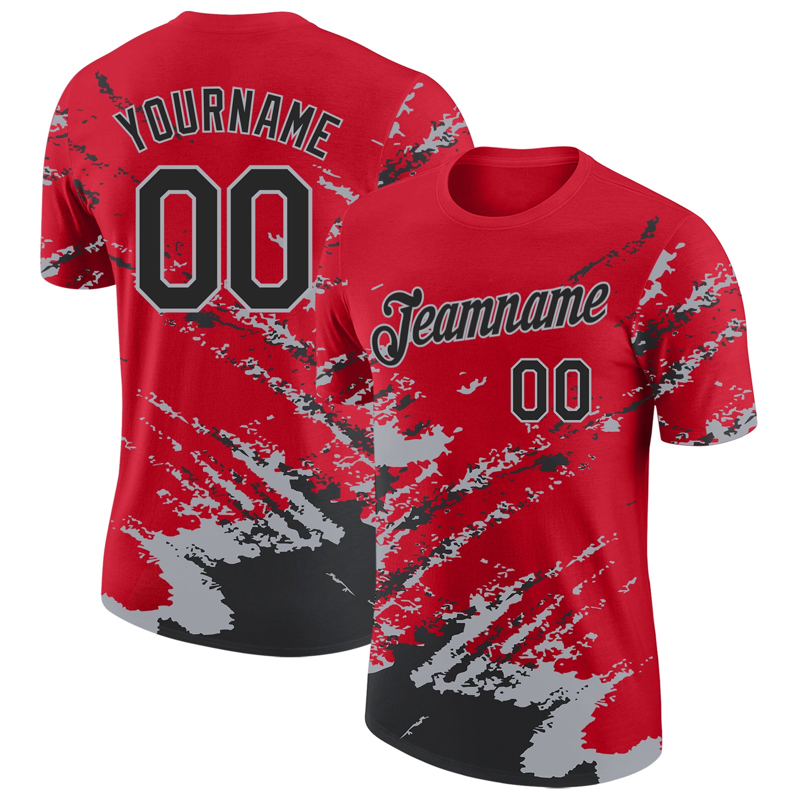 Custom Red Black-Gray Brush Stroke Shatter Splatter Performance T-Shirt