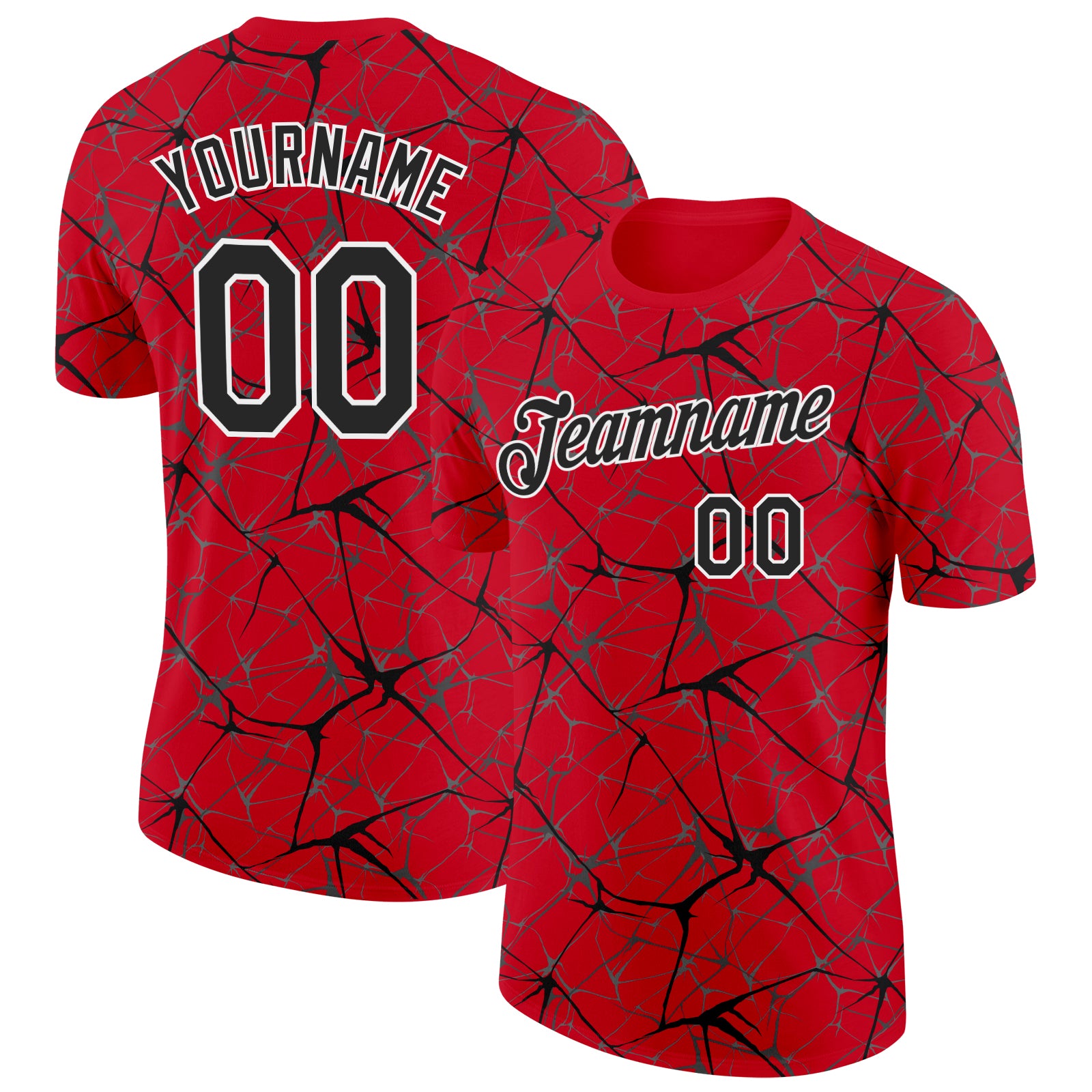 Custom Red Black Gray-White Abstract Network Crackle Performance T-Shirt