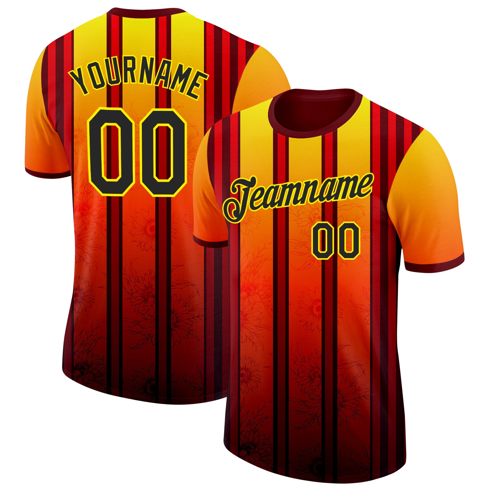 Custom Red Black-Light Yellow Germany Stripe Performance T-Shirt