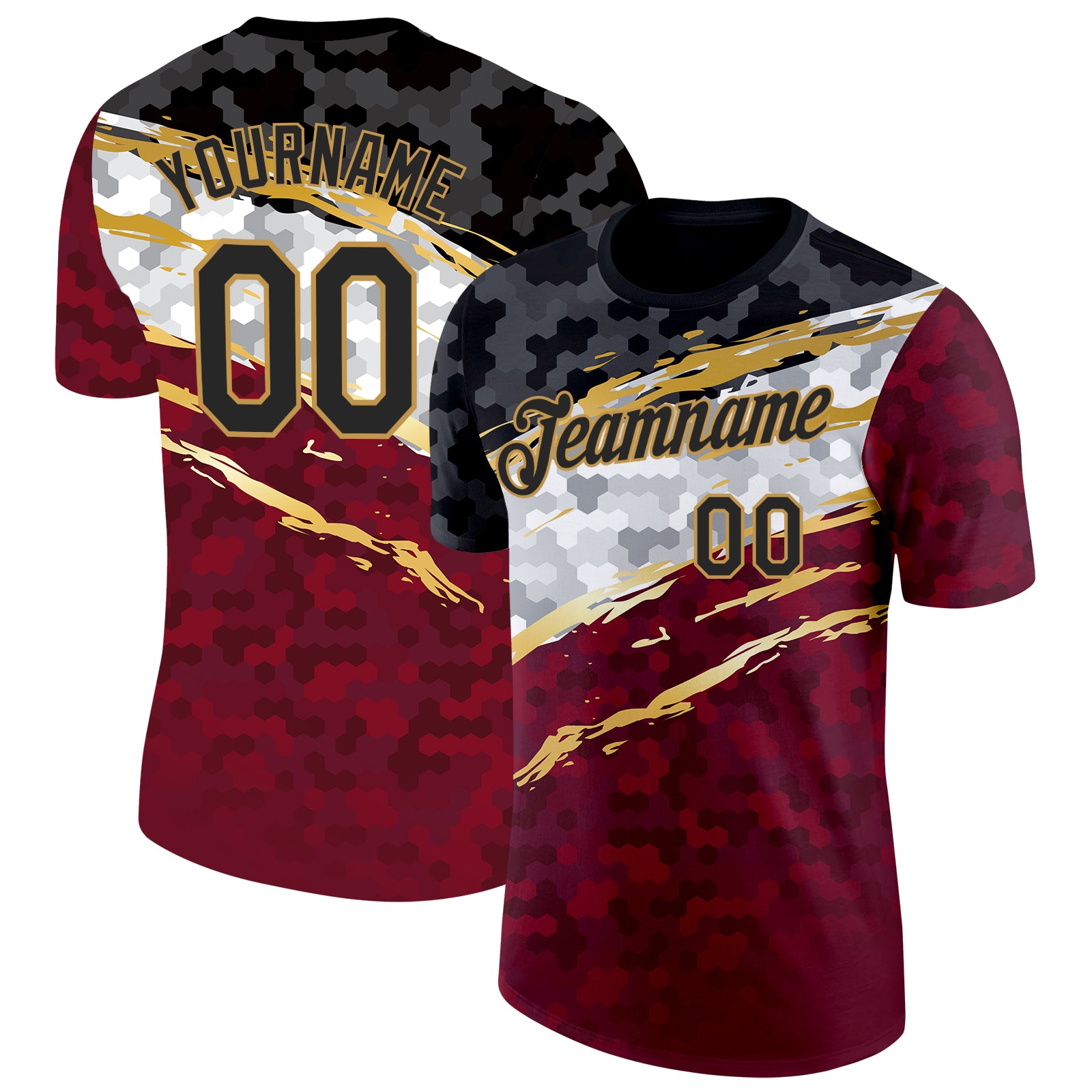 Custom Red Black Old Gold Gray-White Germany Splash Performance T-Shirt