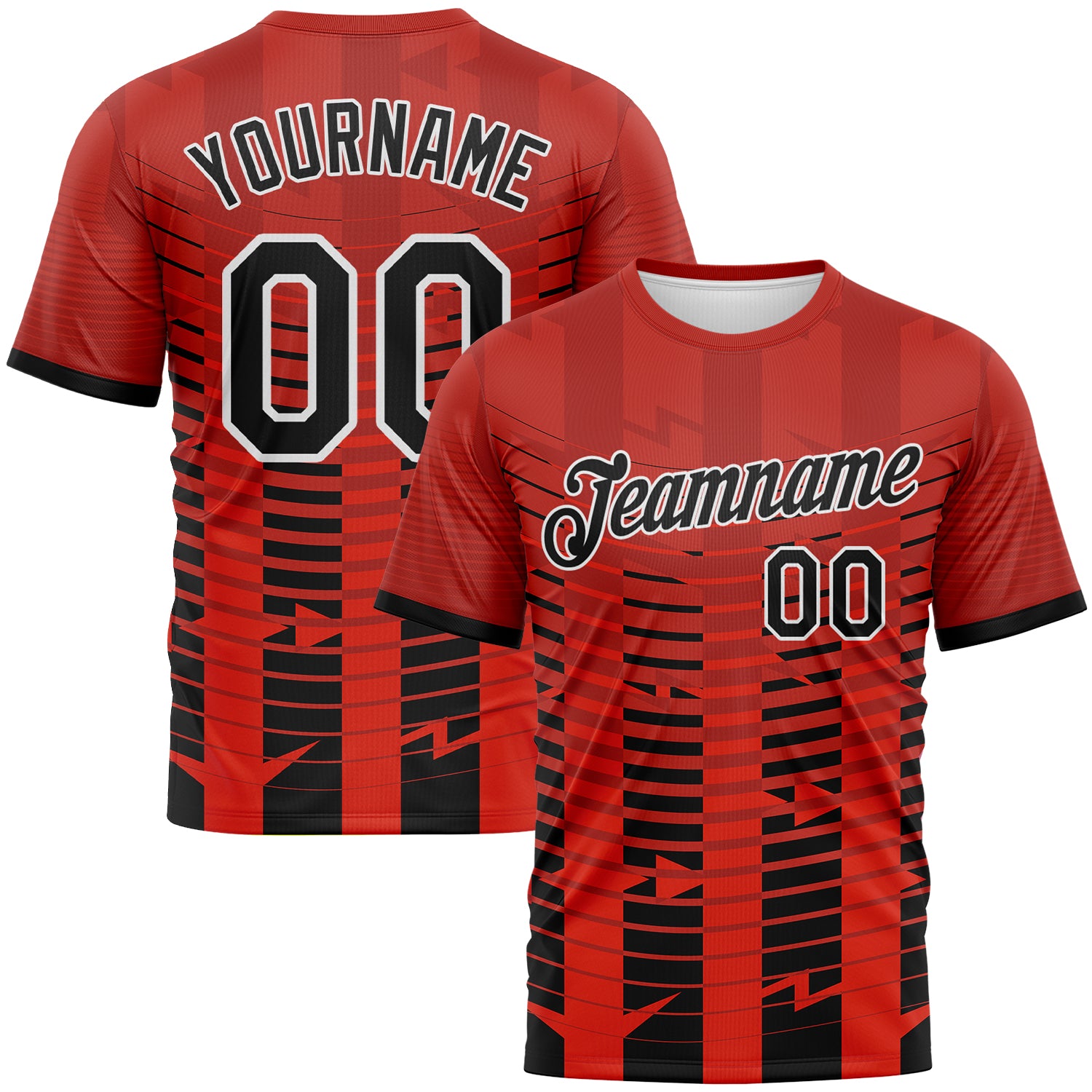 Custom Red Black-White 3D Pattern Abstract Geometric Dynamic Stripe Performance T-Shirt
