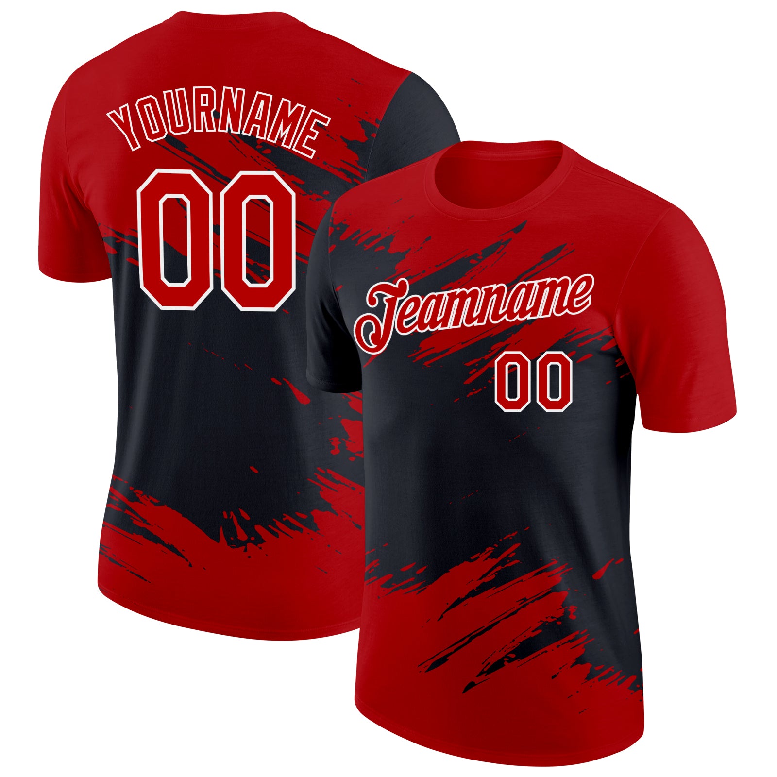 Custom Red Black-White Abstract Brush Stroke Splatter Performance T-Shirt