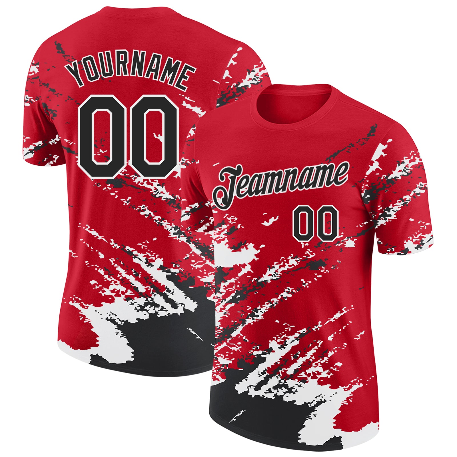 Custom Red Black-White Brush Stroke Shatter Splatter Performance T-Shirt