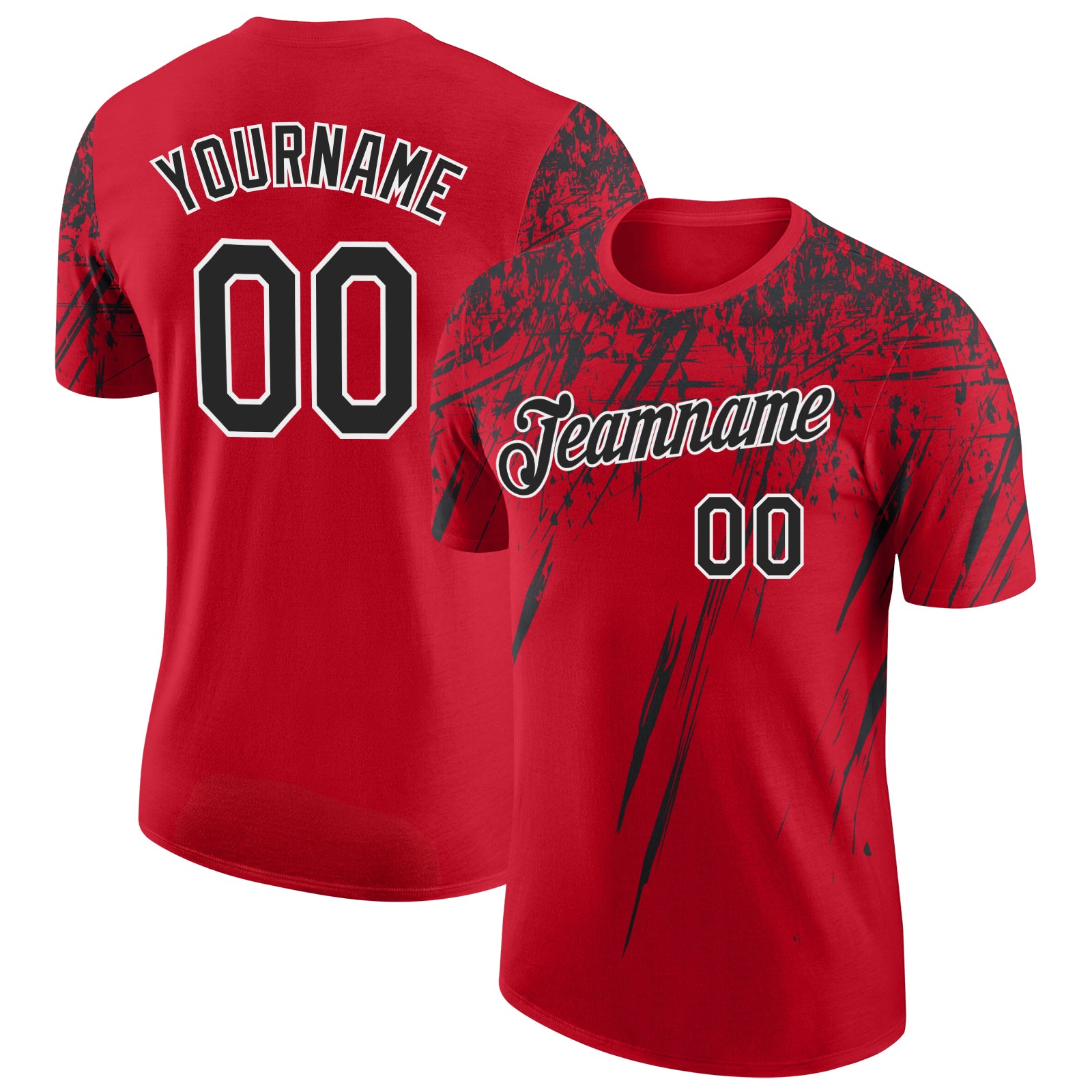 Custom Red Black-White Distressed Scratch Brush Stroke Performance T-Shirt