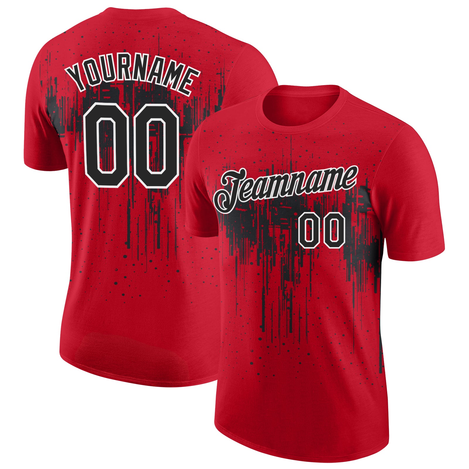 Custom Red Black-White Dripping Splatter Paint Performance T-Shirt