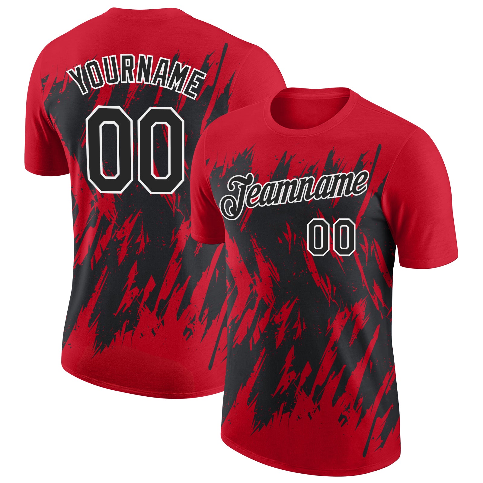 Custom Red Black-White Torn Sharp Brush Stroke Splatter Performance T-Shirt