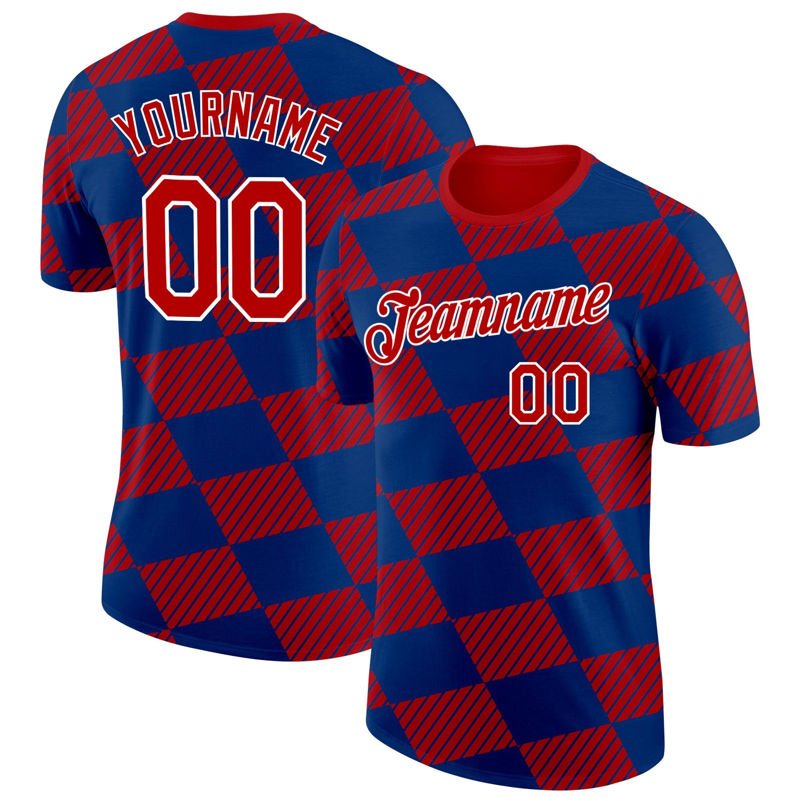 Custom Red Blue-White Netherlands Line And Geometric Shapes Performance T-Shirt