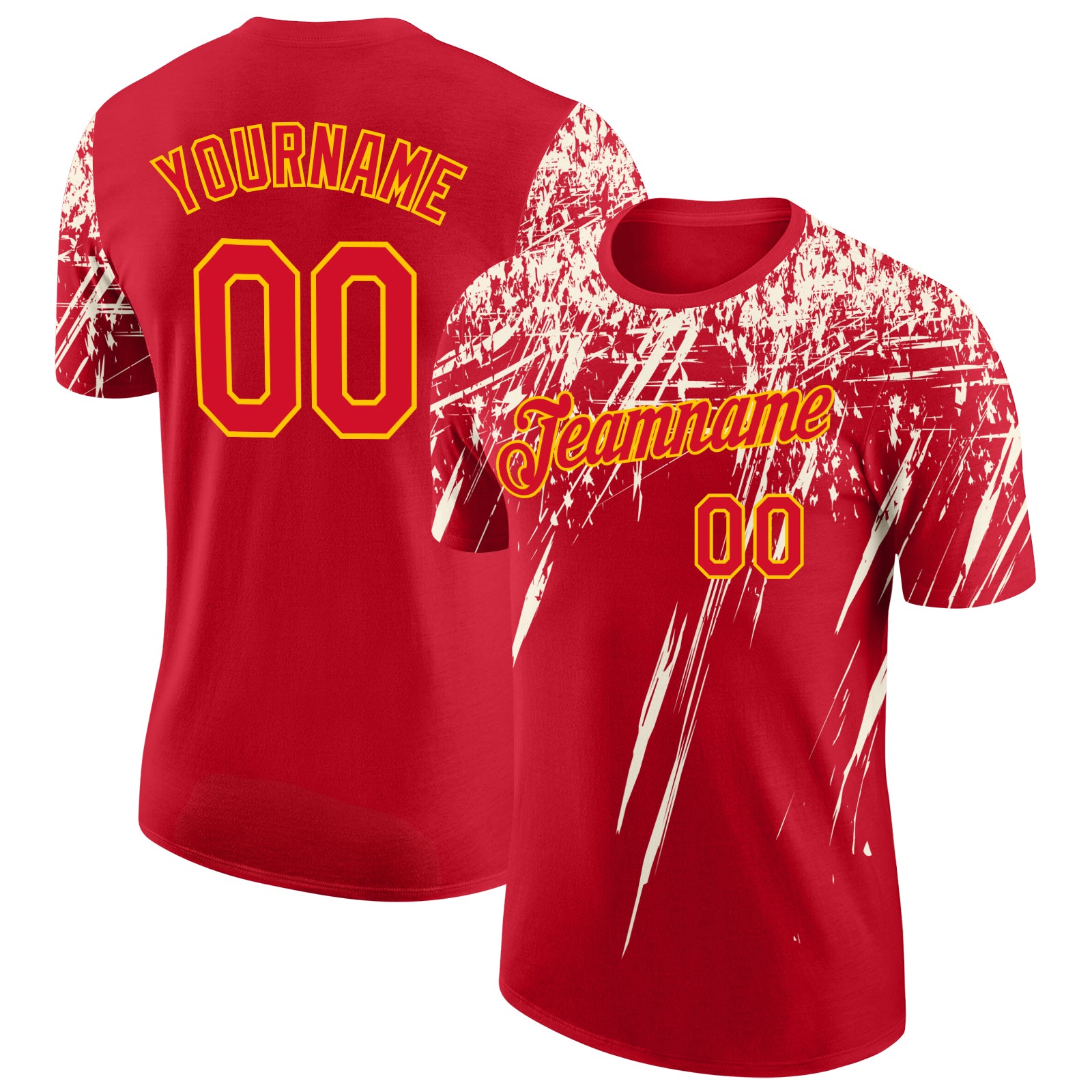 Custom Red Cream-Yellow Distressed Scratch Brush Stroke Performance T-Shirt