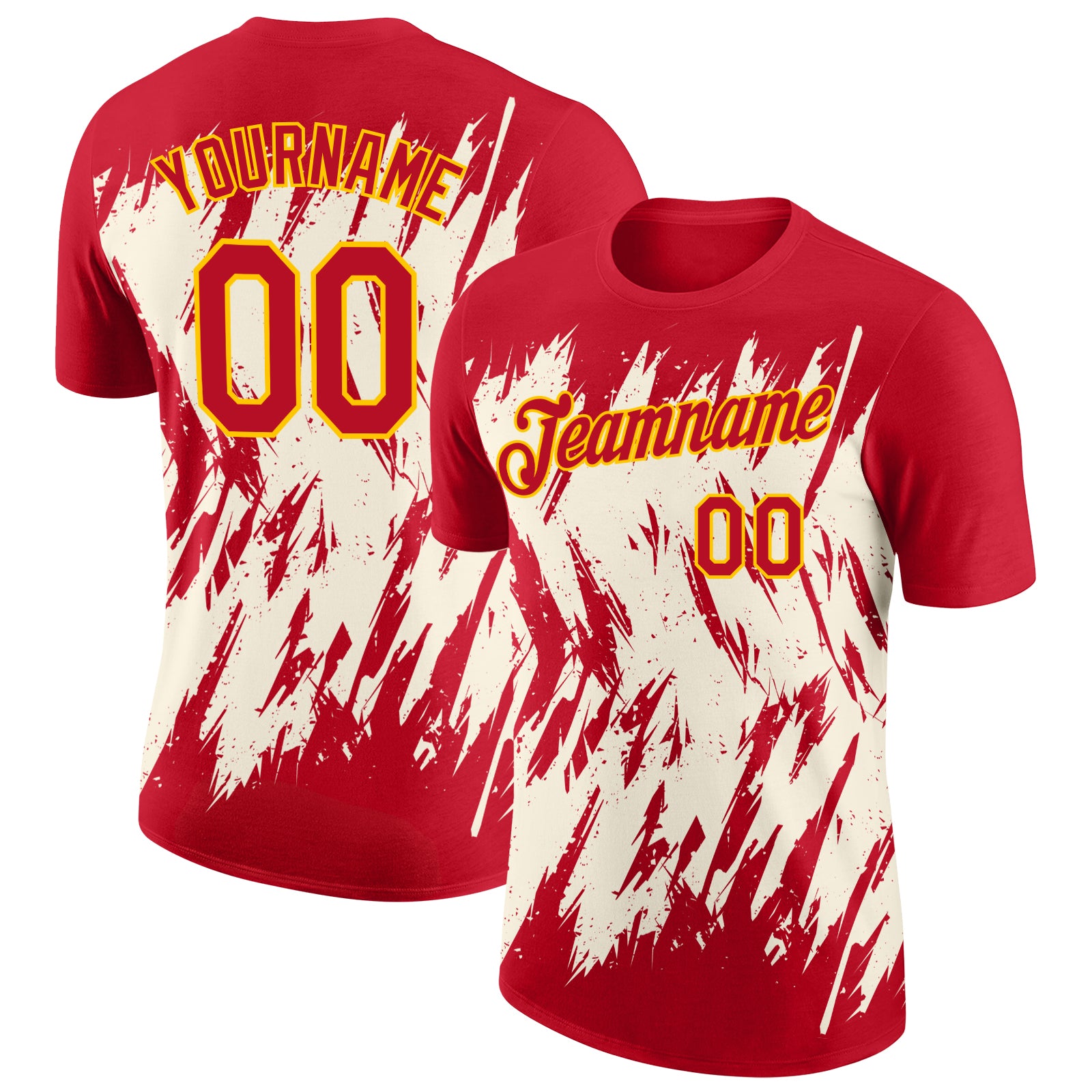 Custom Red Cream-Yellow Torn Sharp Brush Stroke Splatter Performance T-Shirt