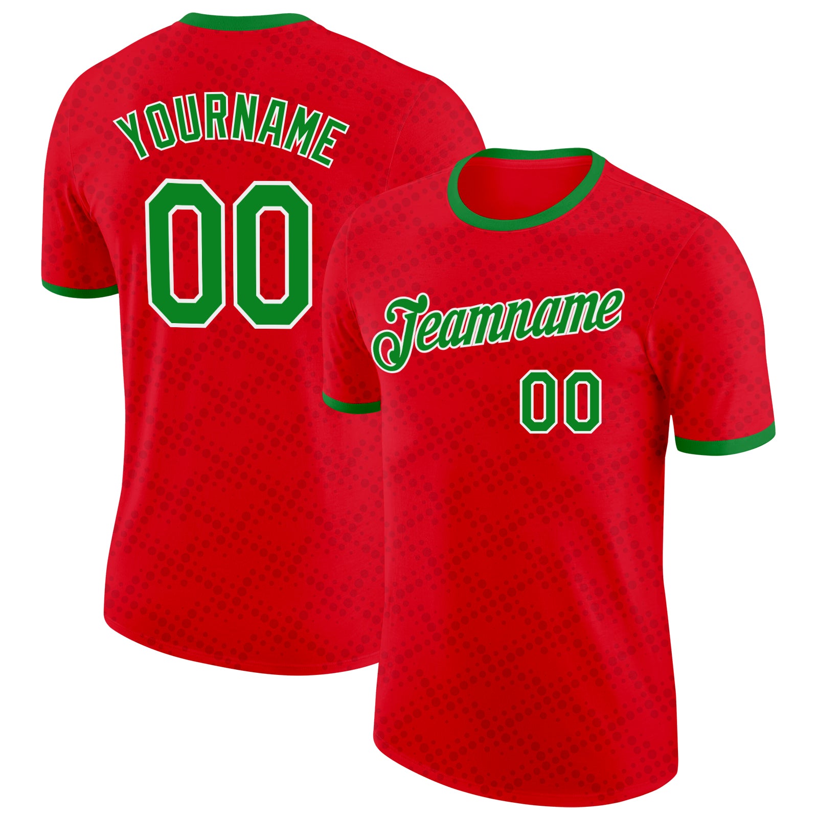 Custom Red Grass Green-White Portugal Subtle Polka Dot Performance T-Shirt