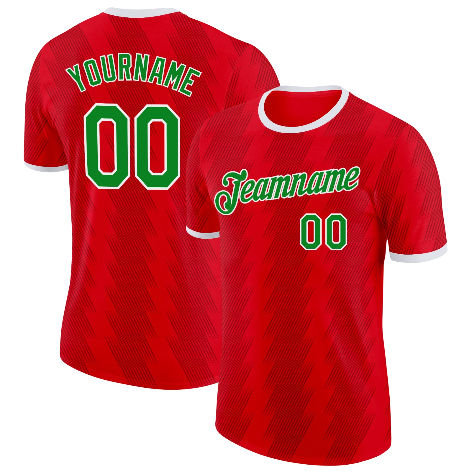 Custom Red Grass Green-White Wales Line Performance T-Shirt