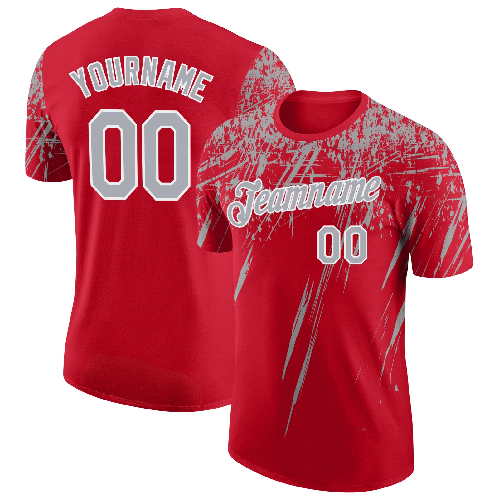 Custom Red Gray-White Distressed Scratch Brush Stroke Performance T-Shirt
