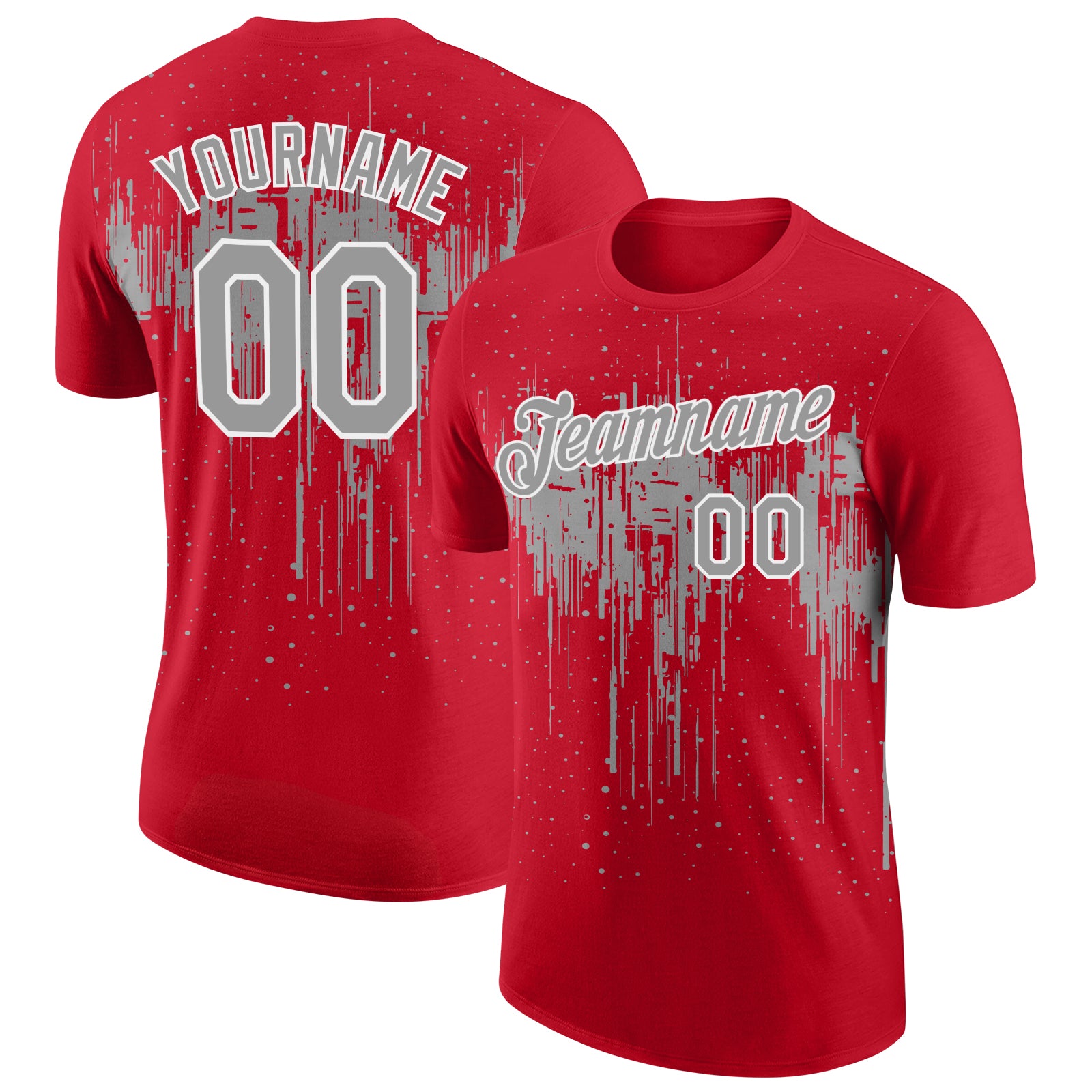 Custom Red Gray-White Dripping Splatter Paint Performance T-Shirt