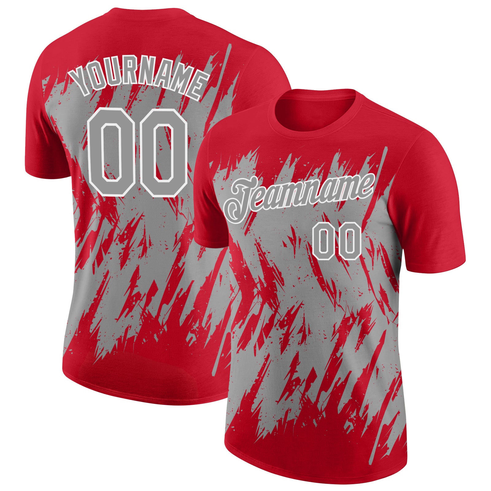 Custom Red Gray-White Torn Sharp Brush Stroke Splatter Performance T-Shirt