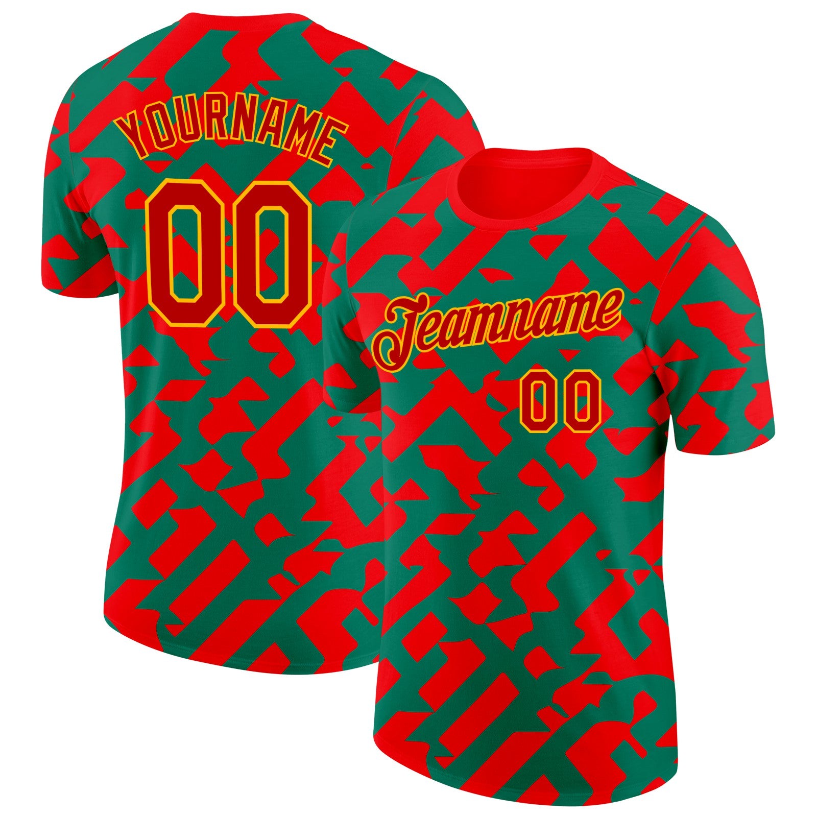 Custom Red Green-Gold Morocco Abstract Performance T-Shirt