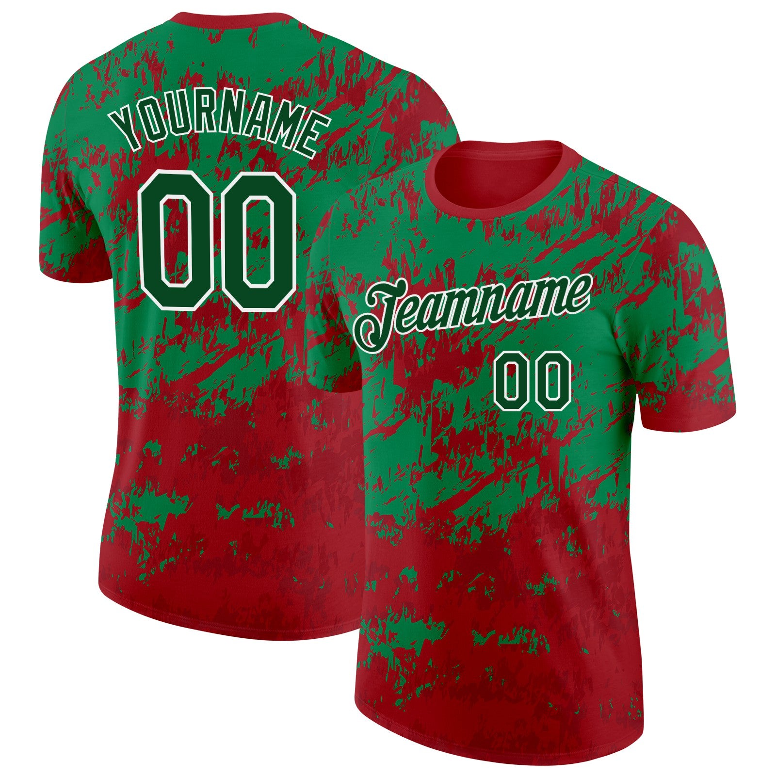 Custom Red Green-White Morocco Splatter Performance T-Shirt