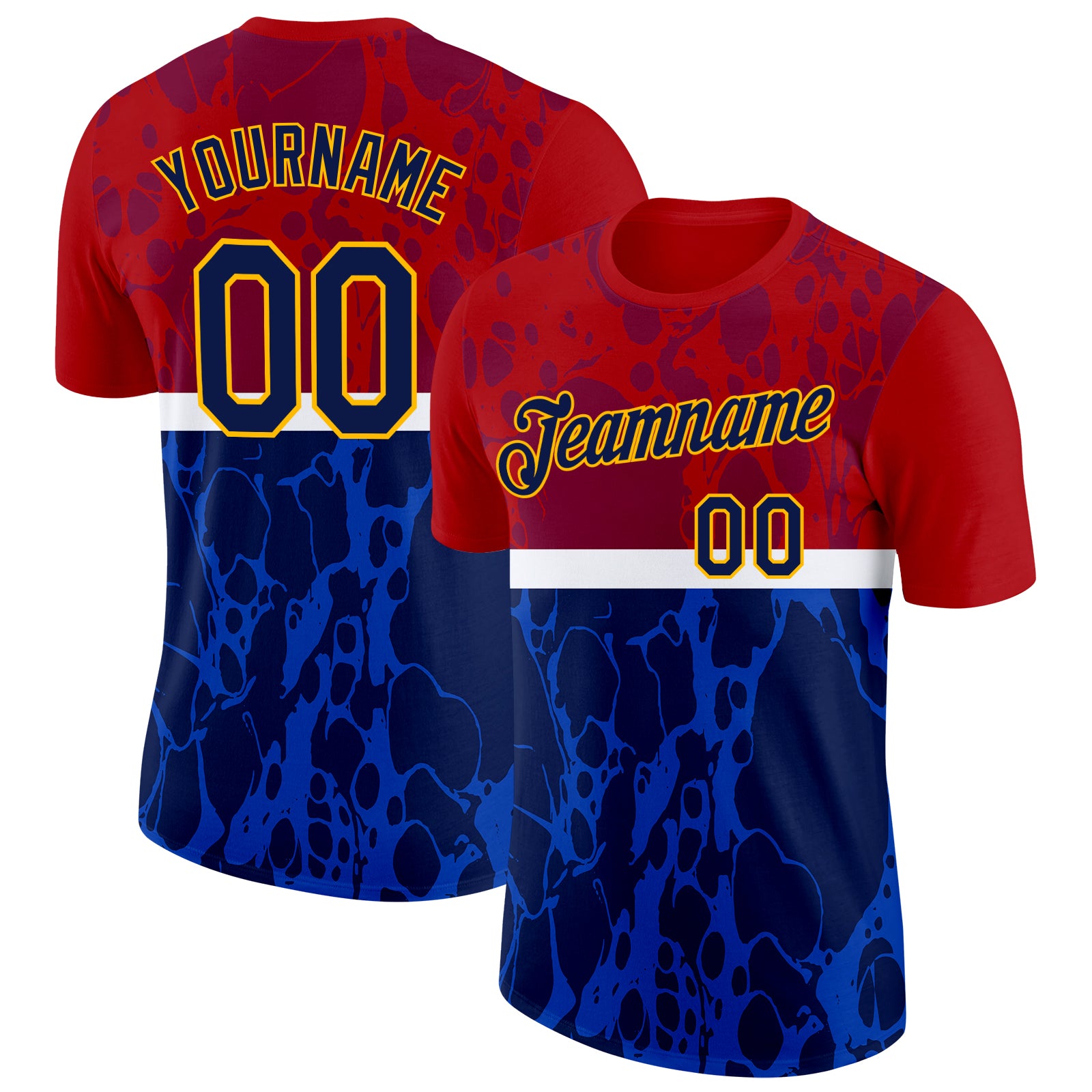 Custom Red Navy Blue Black Gold-White Netherlands Splash Performance T-Shirt