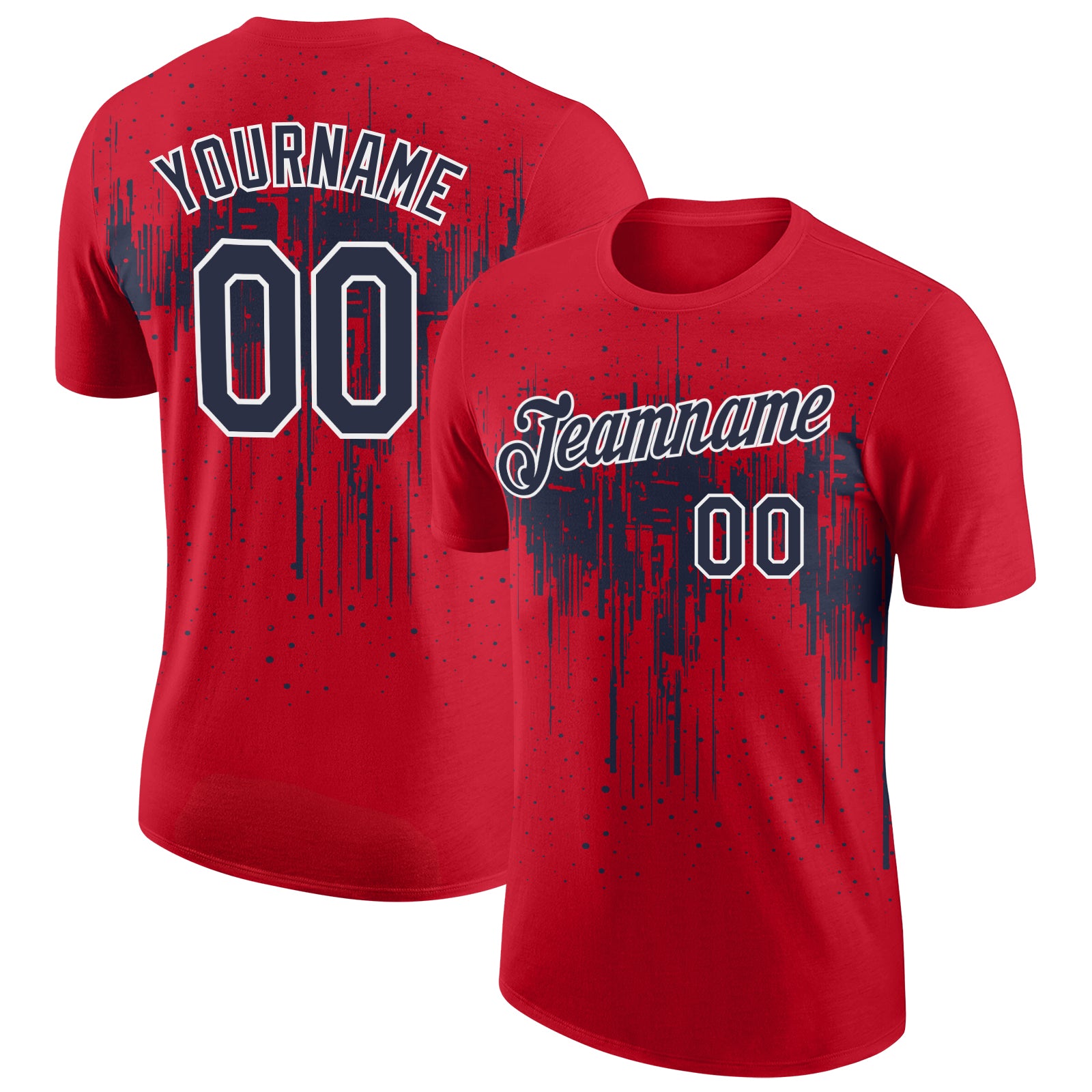 Custom Red Navy-White Dripping Splatter Paint Performance T-Shirt