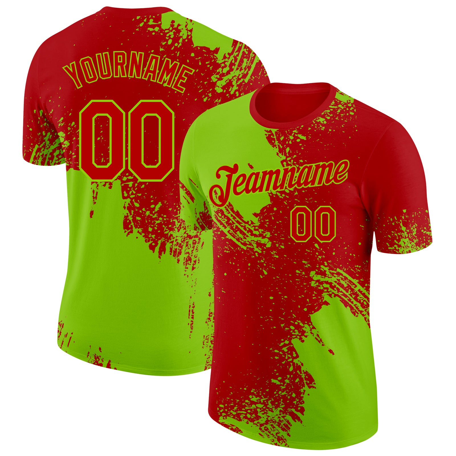 Custom Red-Neon Green Abstract Brush Stroke Performance T-Shirt