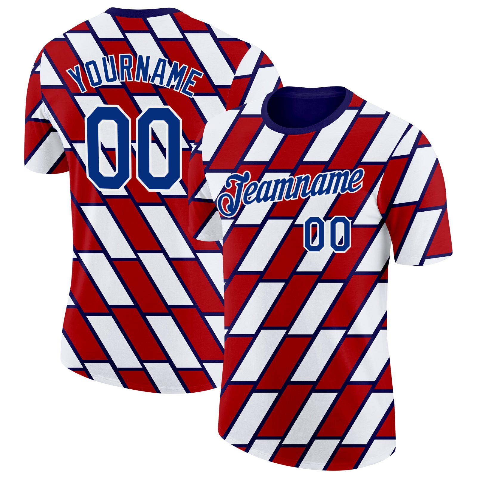 Custom Red Royal Blue-White Norway Geometric Performance T-Shirt