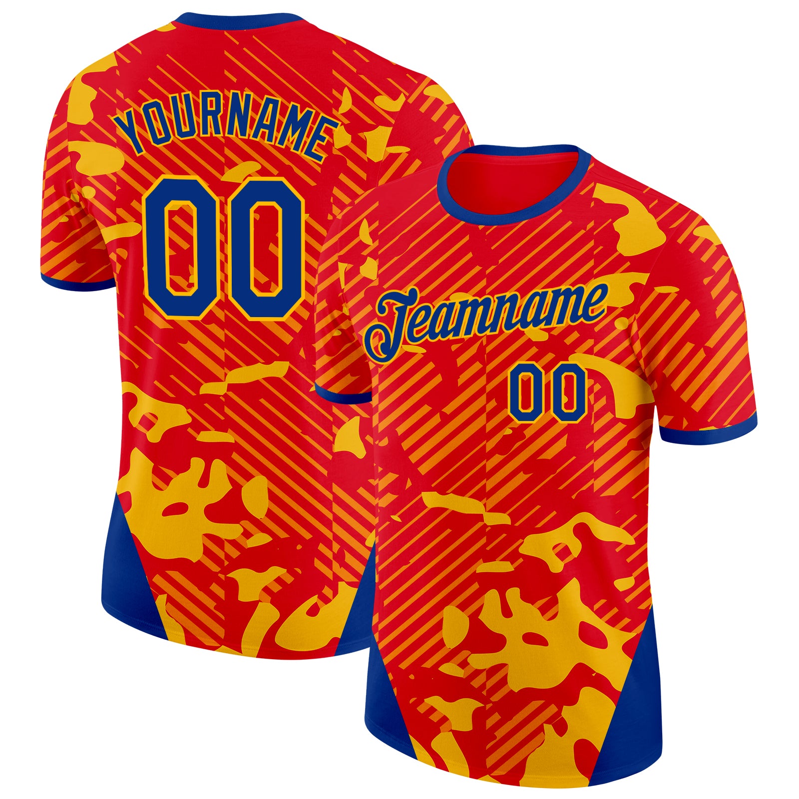 Custom Red Royal-Gold Spain Diagonal Stripe Performance T-Shirt