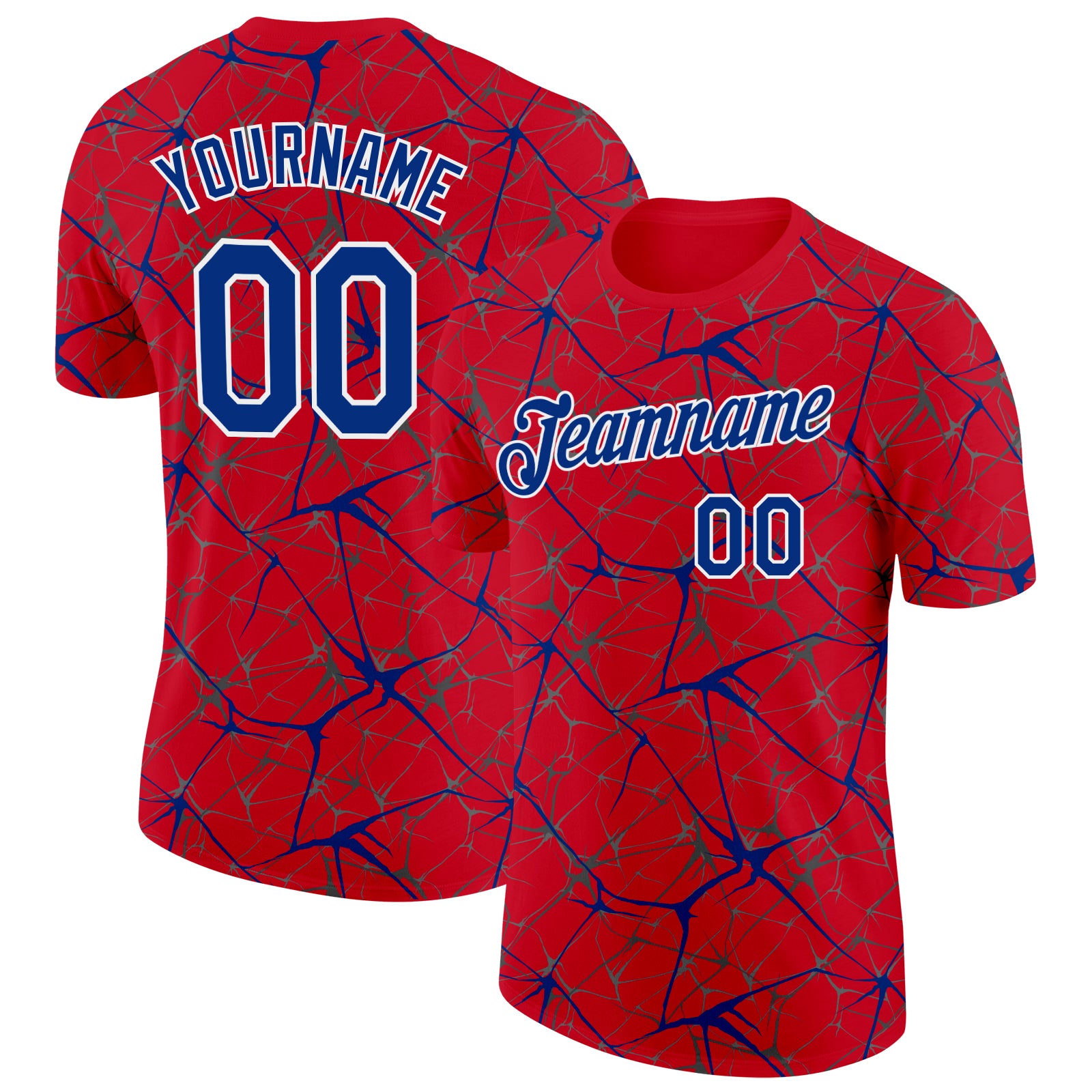 Custom Red Royal Gray-White Abstract Network Crackle Performance T-Shirt