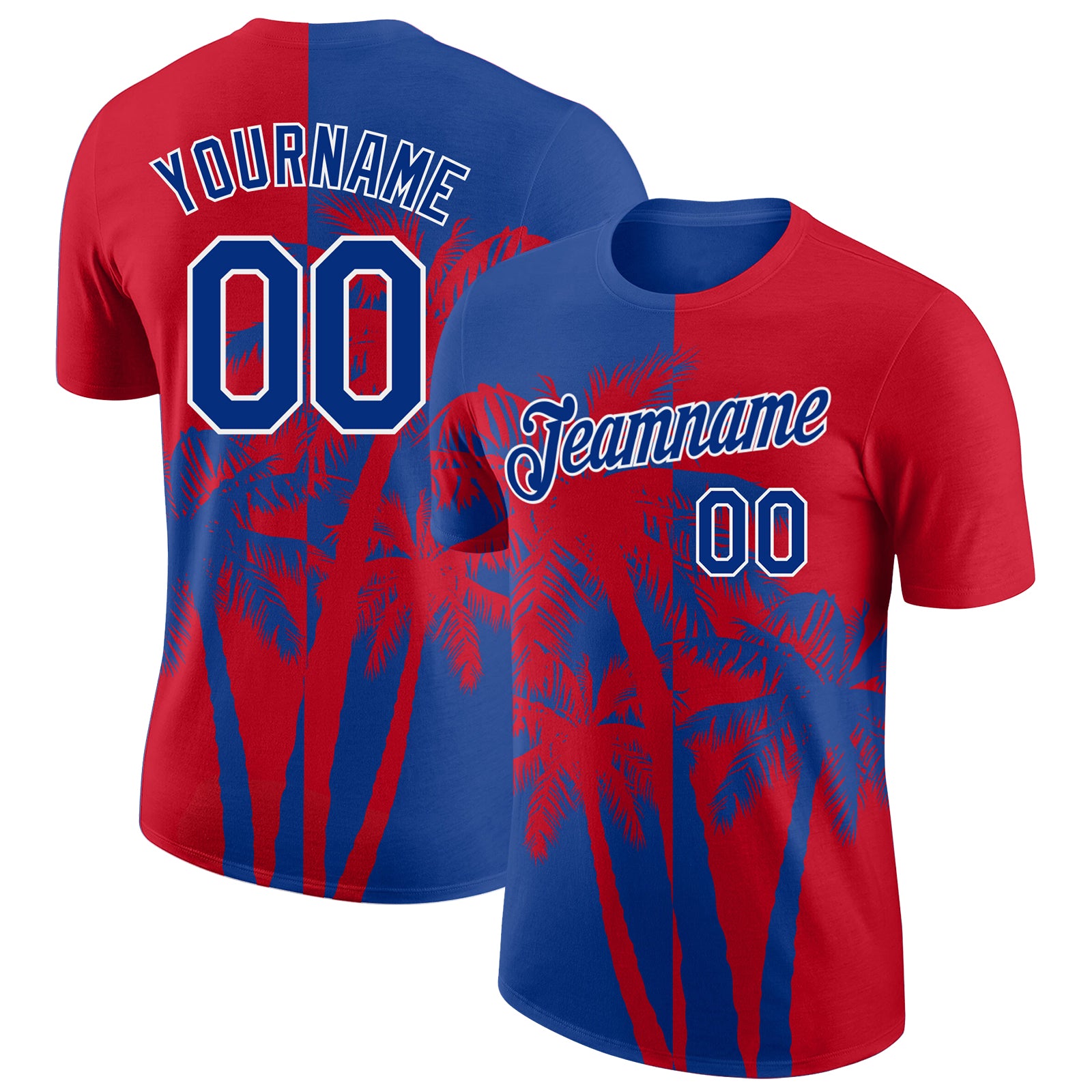 Custom Red Royal-White Hawaii Tropical Coastal Palm Trees Performance T-Shirt