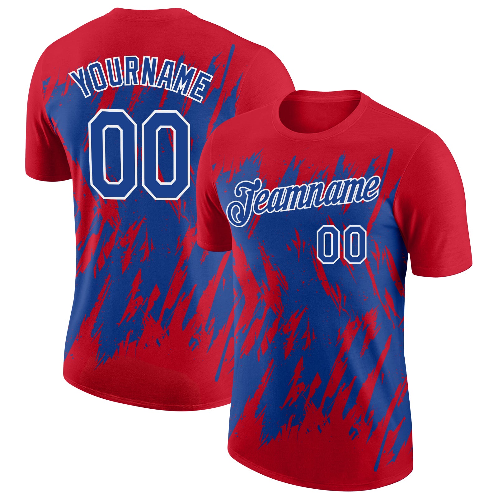 Custom Red Royal-White Torn Sharp Brush Stroke Splatter Performance T-Shirt