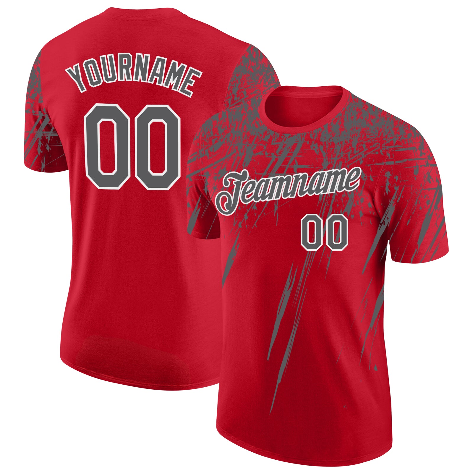 Custom Red Steel Gray-White Distressed Scratch Brush Stroke Performance T-Shirt