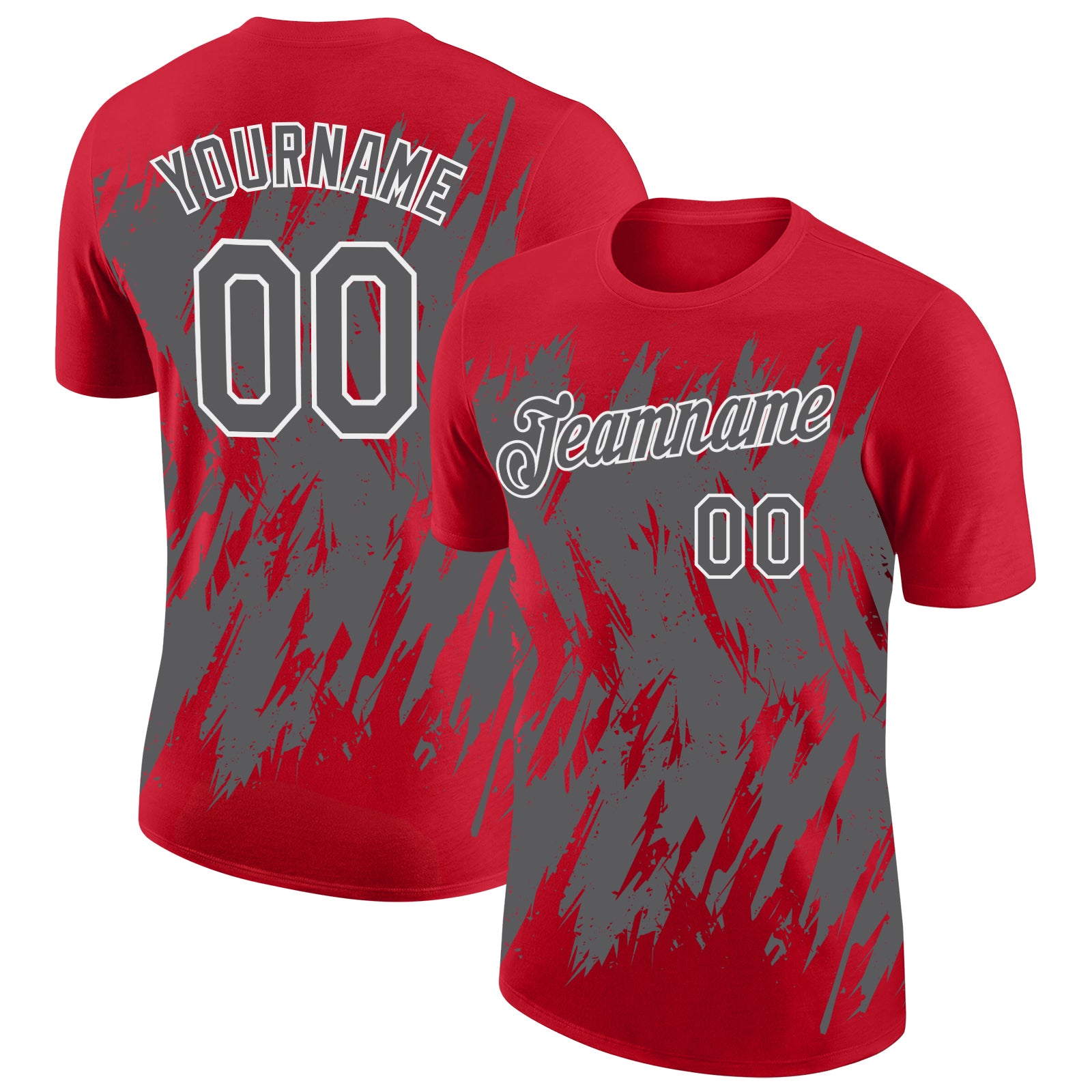 Custom Red Steel Gray-White Torn Sharp Brush Stroke Splatter Performance T-Shirt