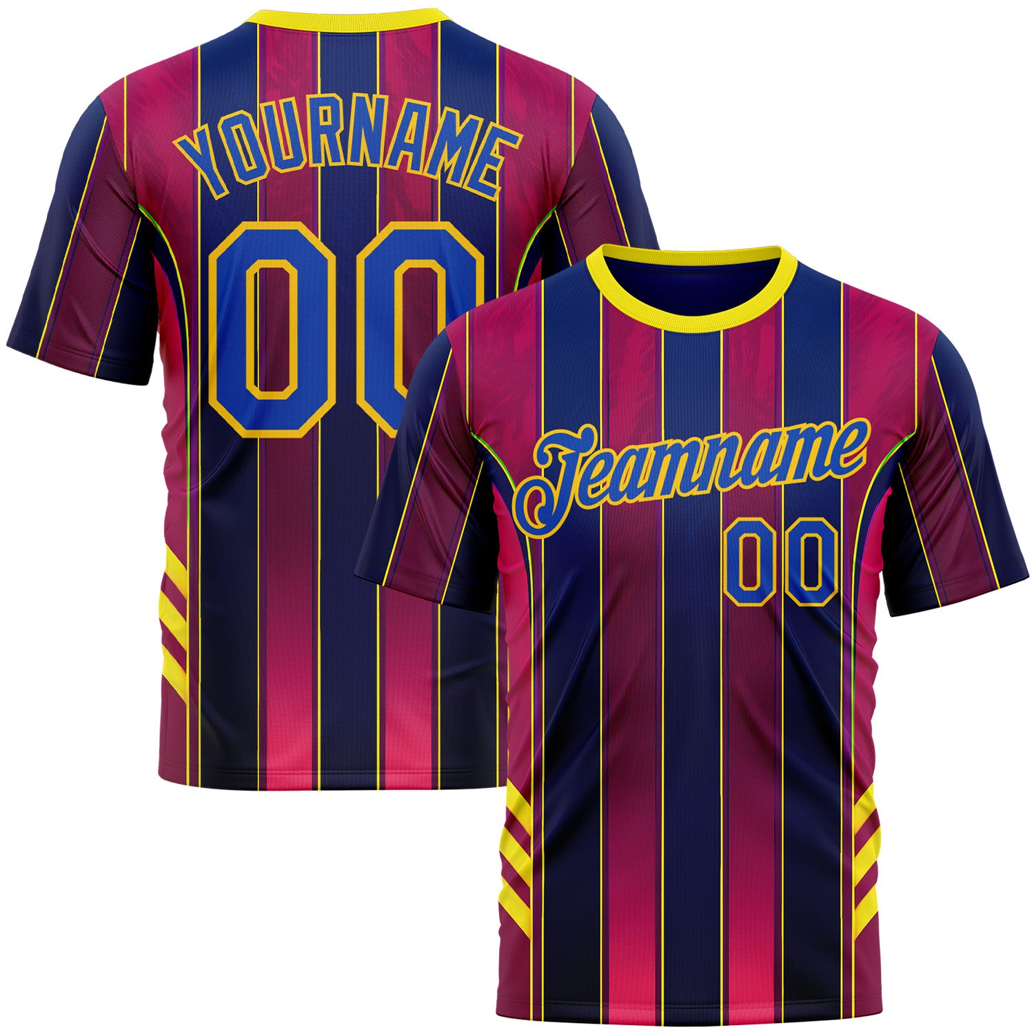 Custom Red Thunder Blue Blue-Yellow 3D Pattern Design Stripe Sportswear Performance T-Shirt