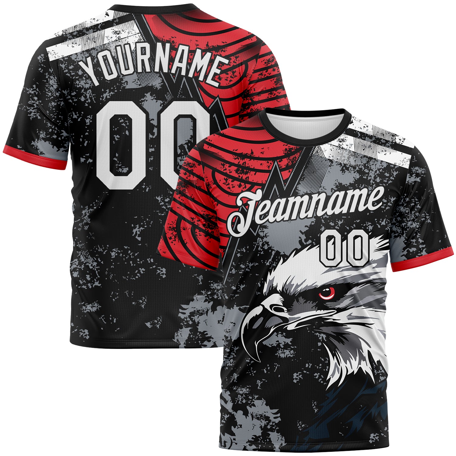 Custom Red White-Black 3D Pattern Aguila Eagle Grunge Style Performance T-Shirt