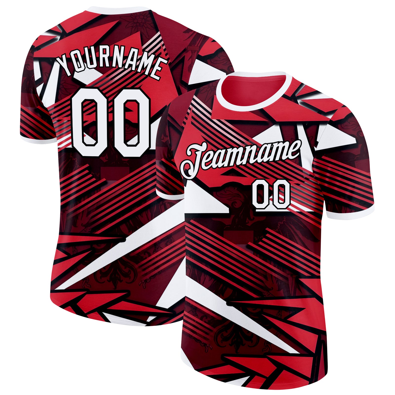 Custom Red White-Black Austria Geometric Line Performance T-Shirt