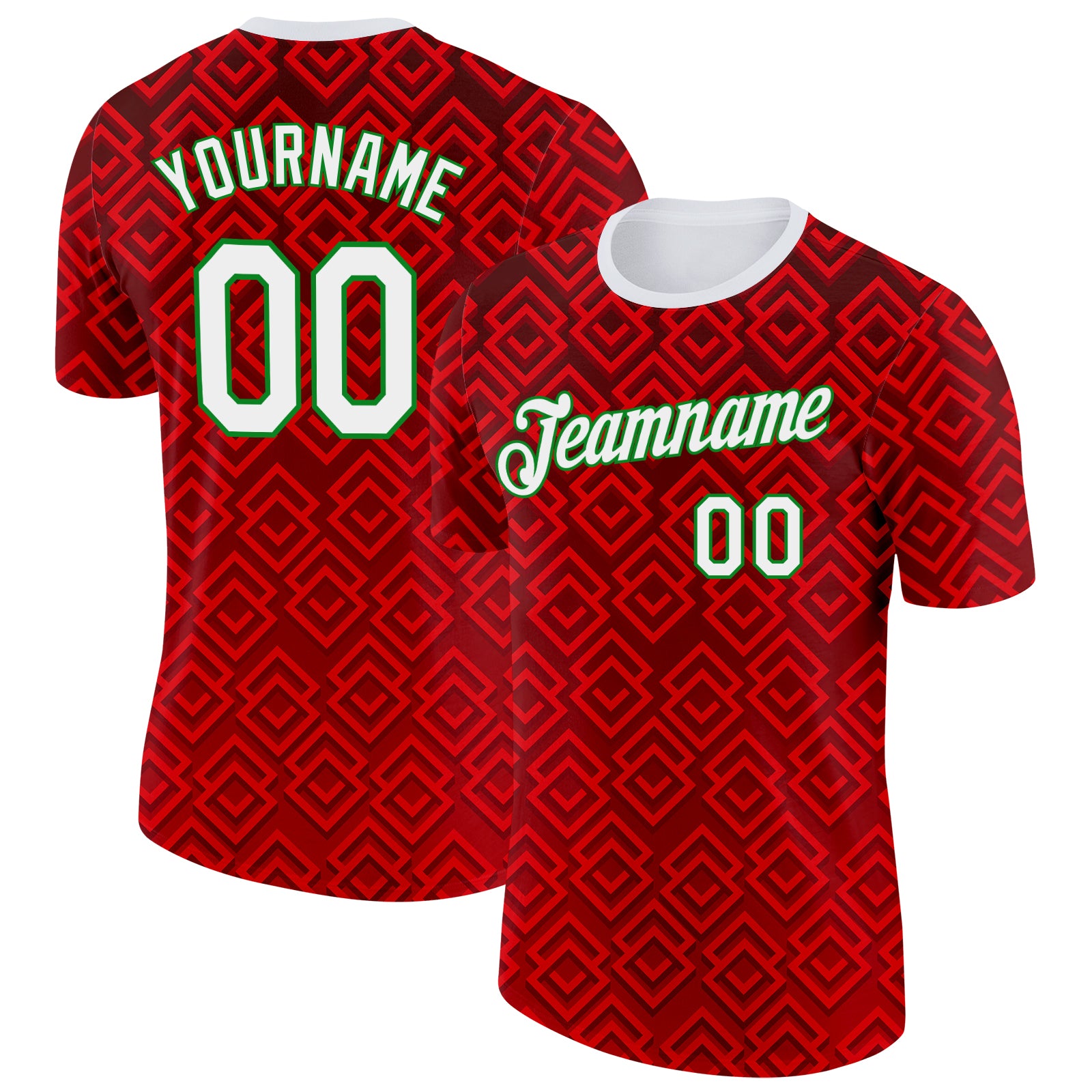 Custom Red White-Grass Green Portugal Geometric Performance T-Shirt