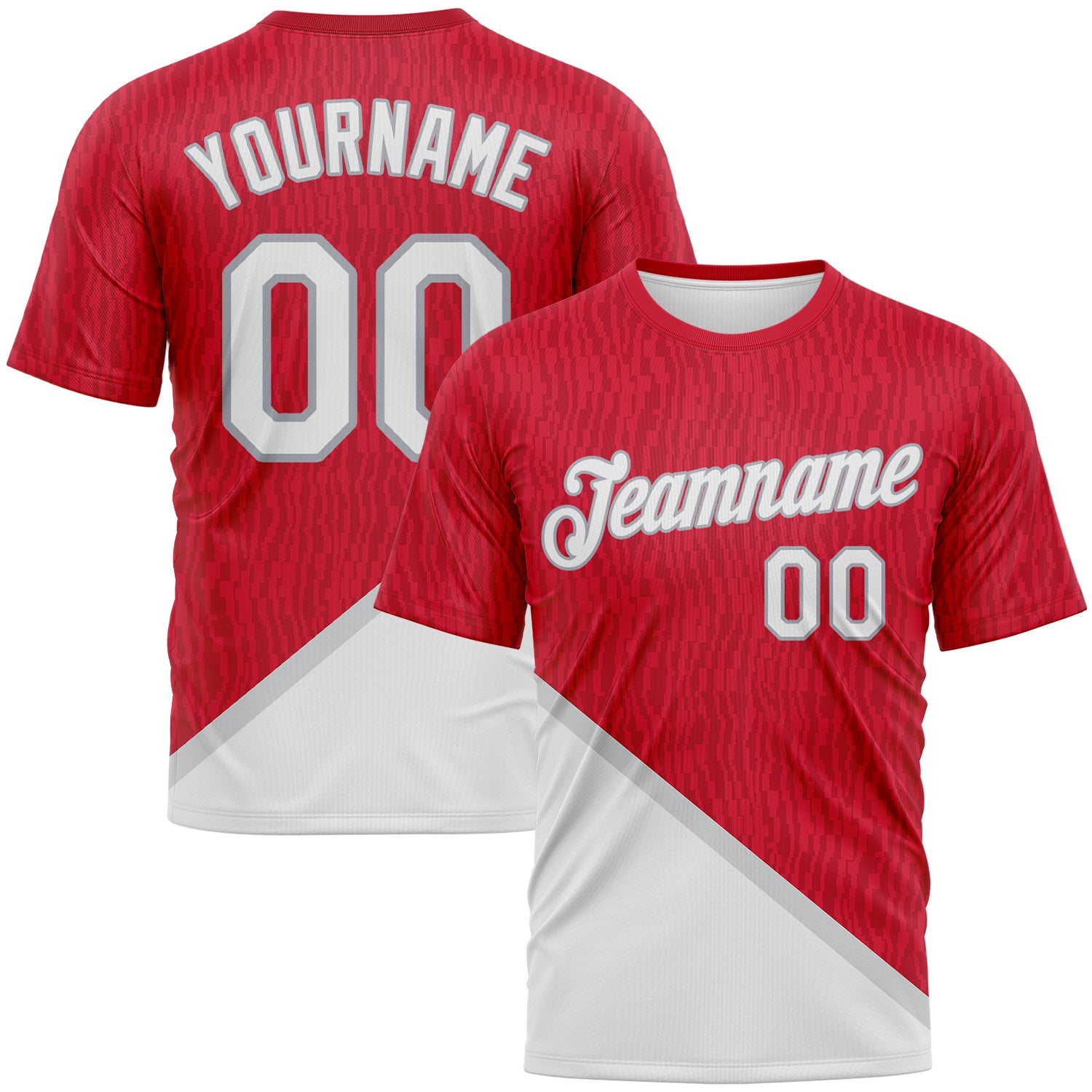 Custom Red White-Gray 3D Pattern Subtle Diagonal Split Performance T-Shirt