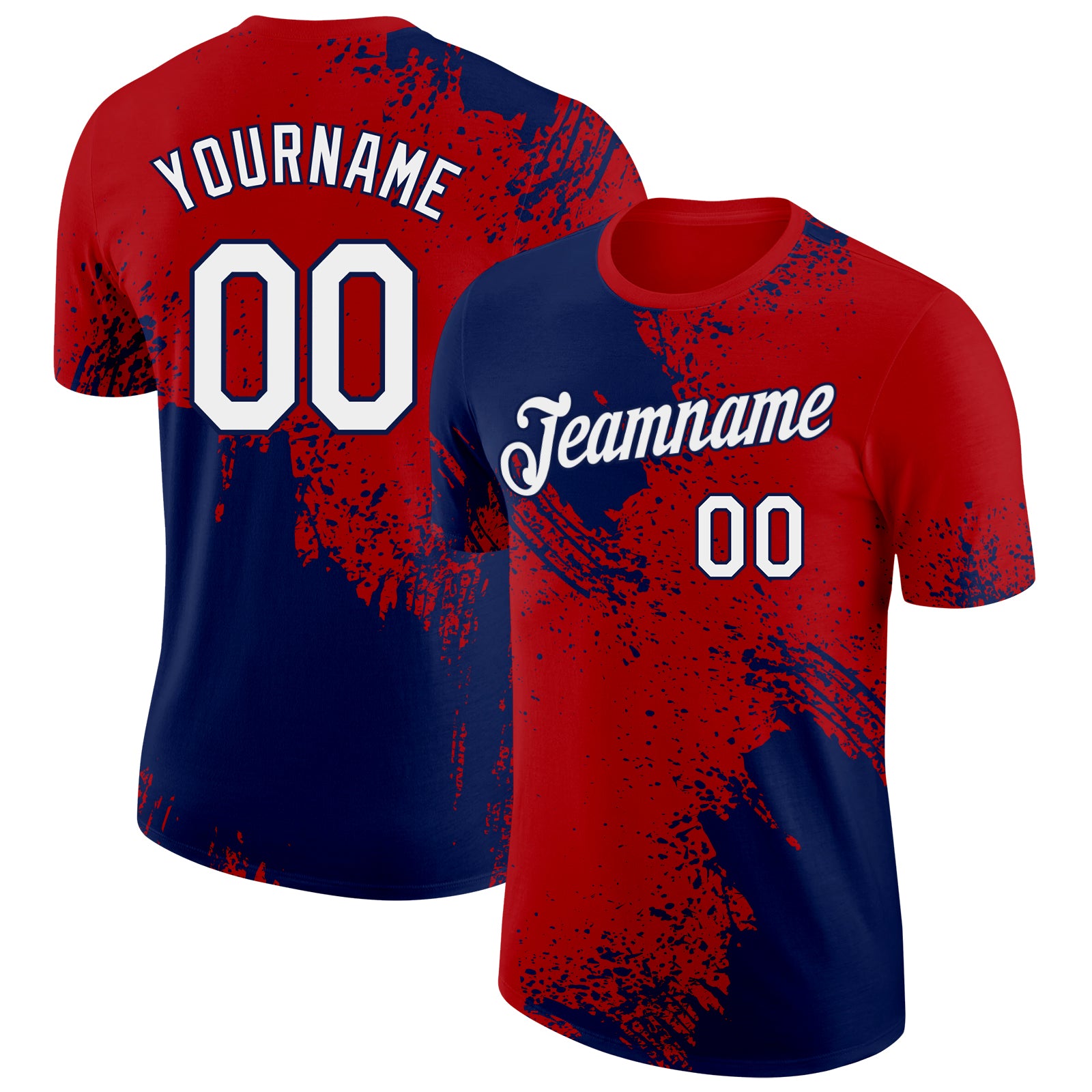 Custom Red White-Navy Abstract Brush Stroke Performance T-Shirt