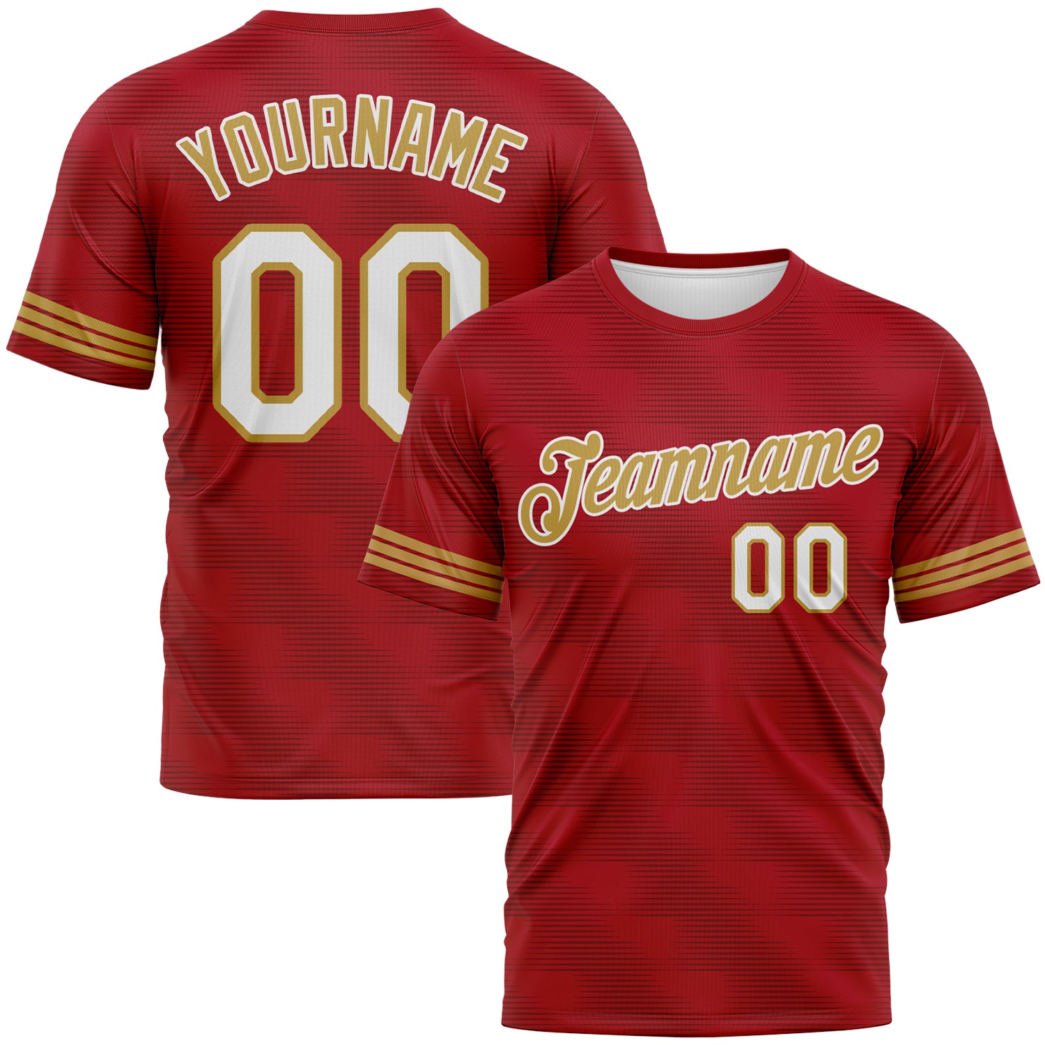 Custom Red White-Old Gold 3D Pattern Phantom Subtle Grid Performance T-Shirt